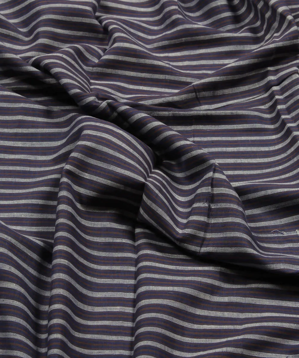 1.3m blue grey stripe handwoven handspun fabric