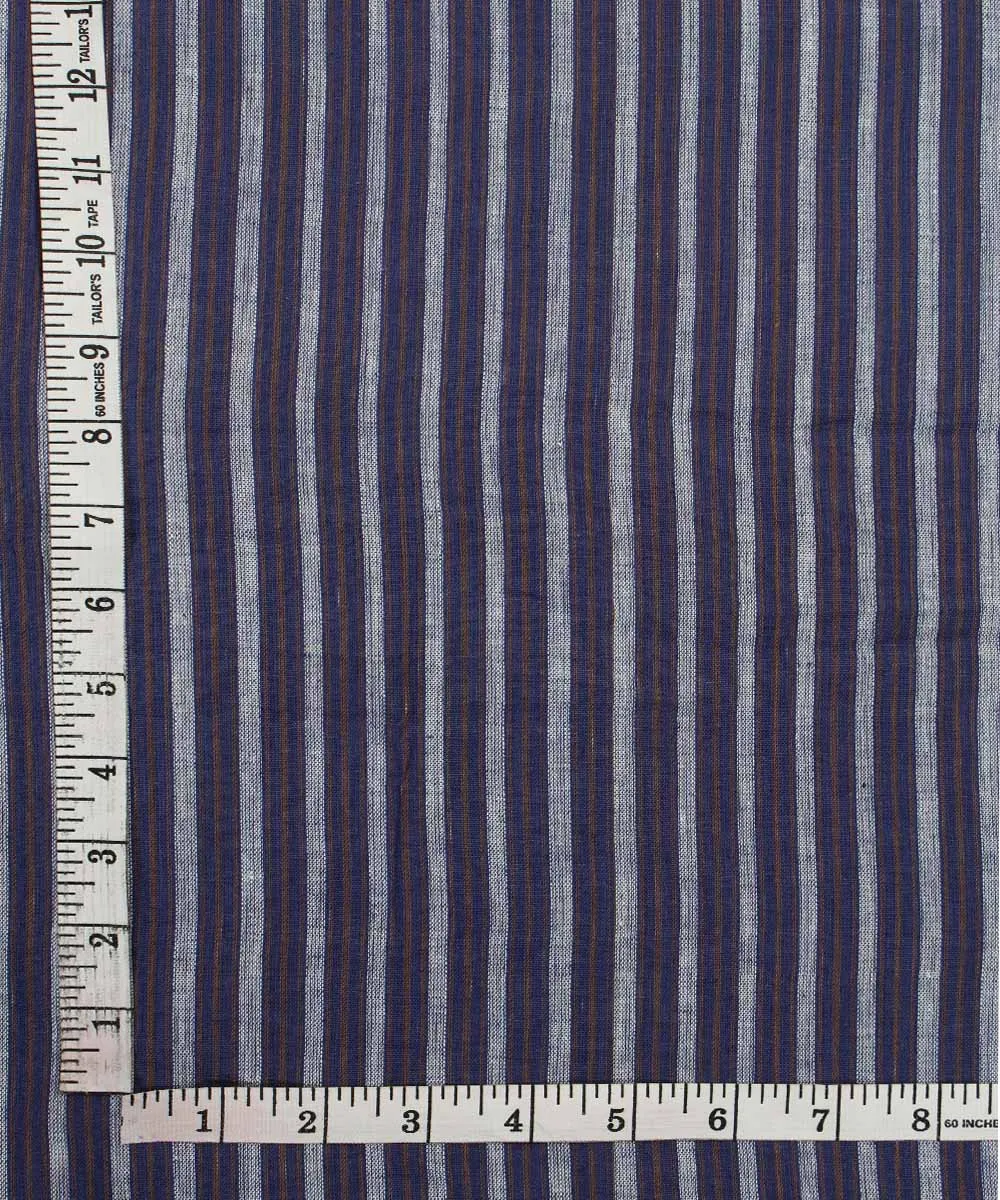 1.3m blue grey stripe handwoven handspun fabric