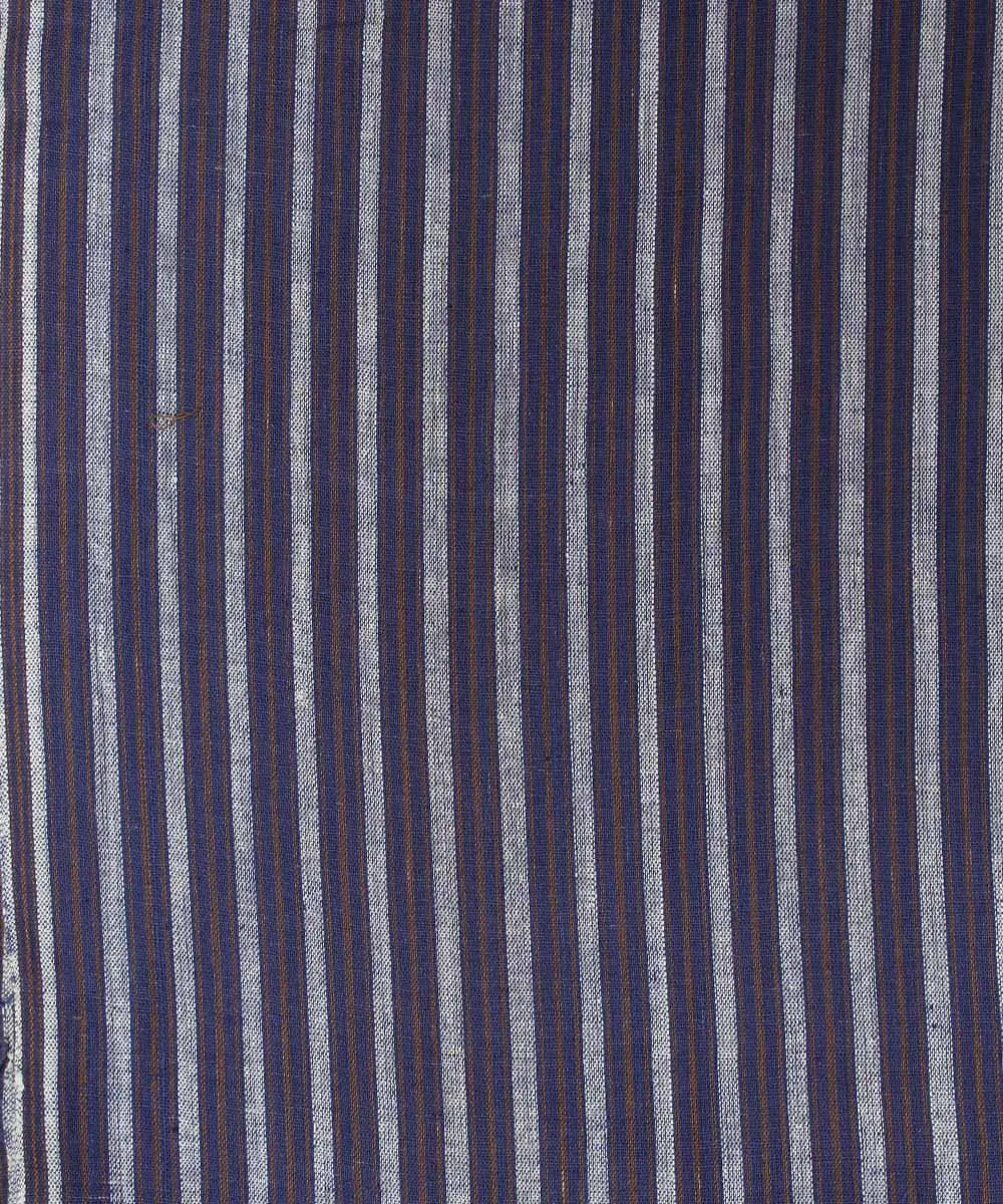 1.3m blue grey stripe handwoven handspun fabric