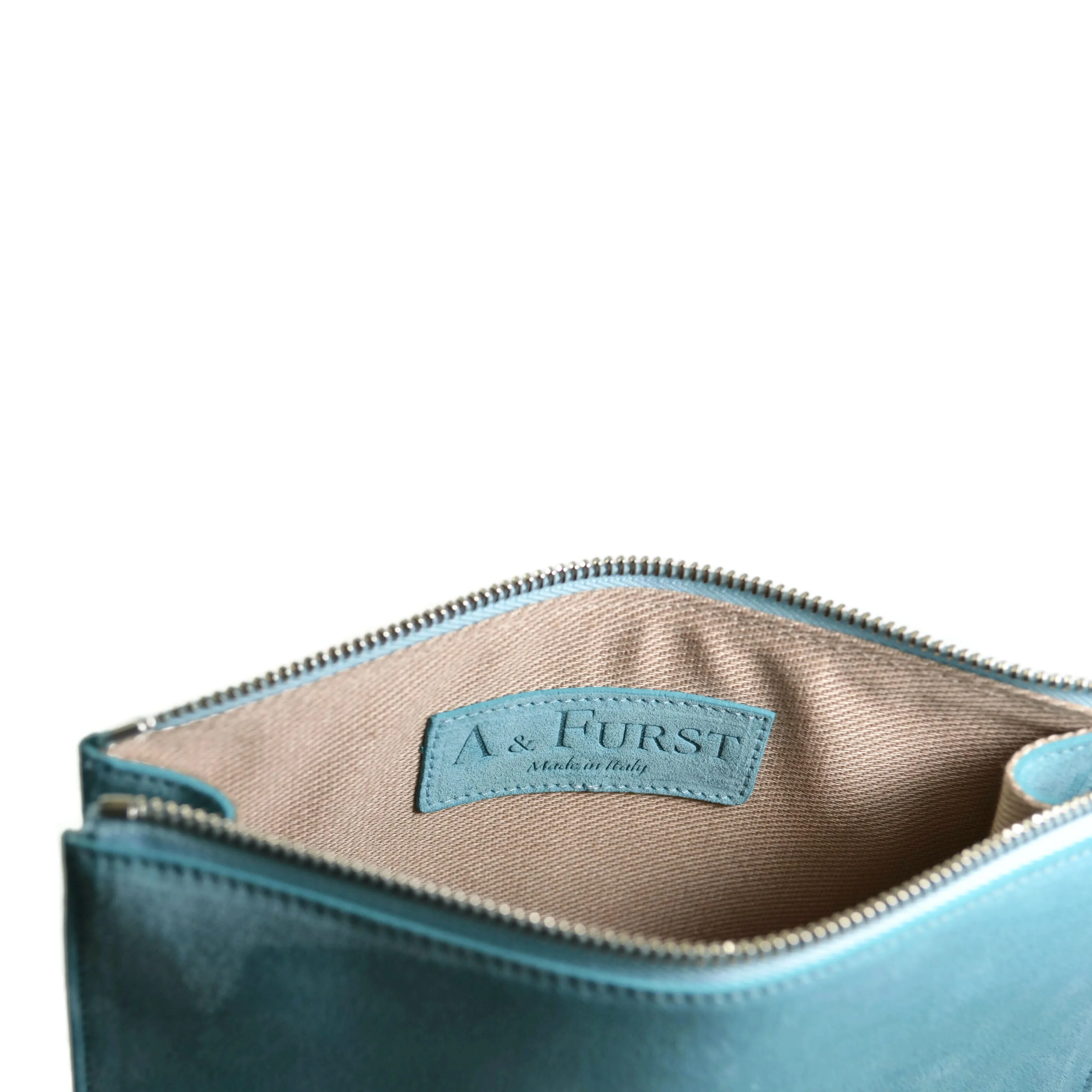 A & Furst - Medium Pouch - Handbag, Oceania Blue Color Suede Leather