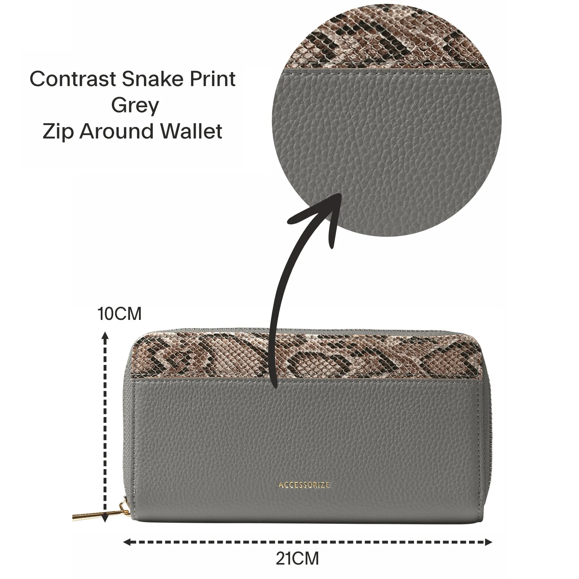 Accessorize London Women's Grey Contrast Snake Print Wallet