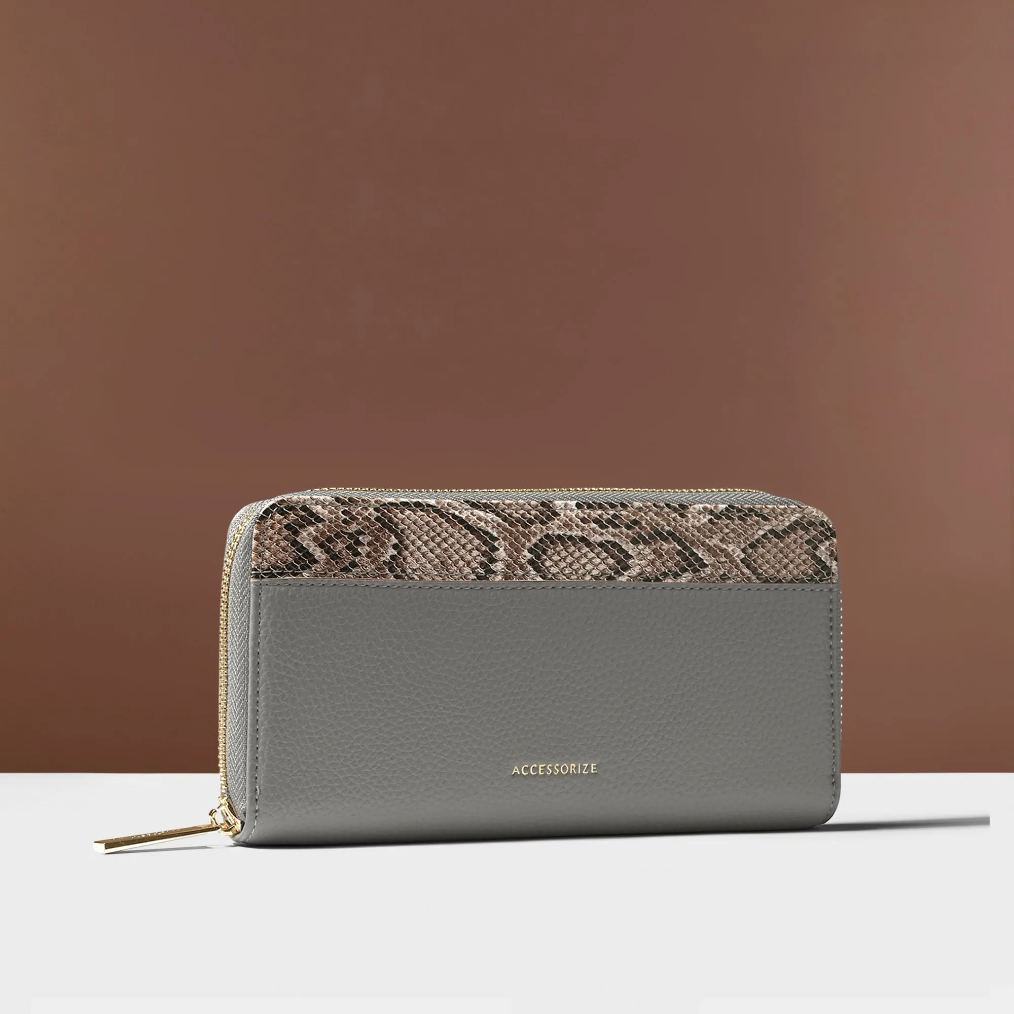 Accessorize London Women's Grey Contrast Snake Print Wallet