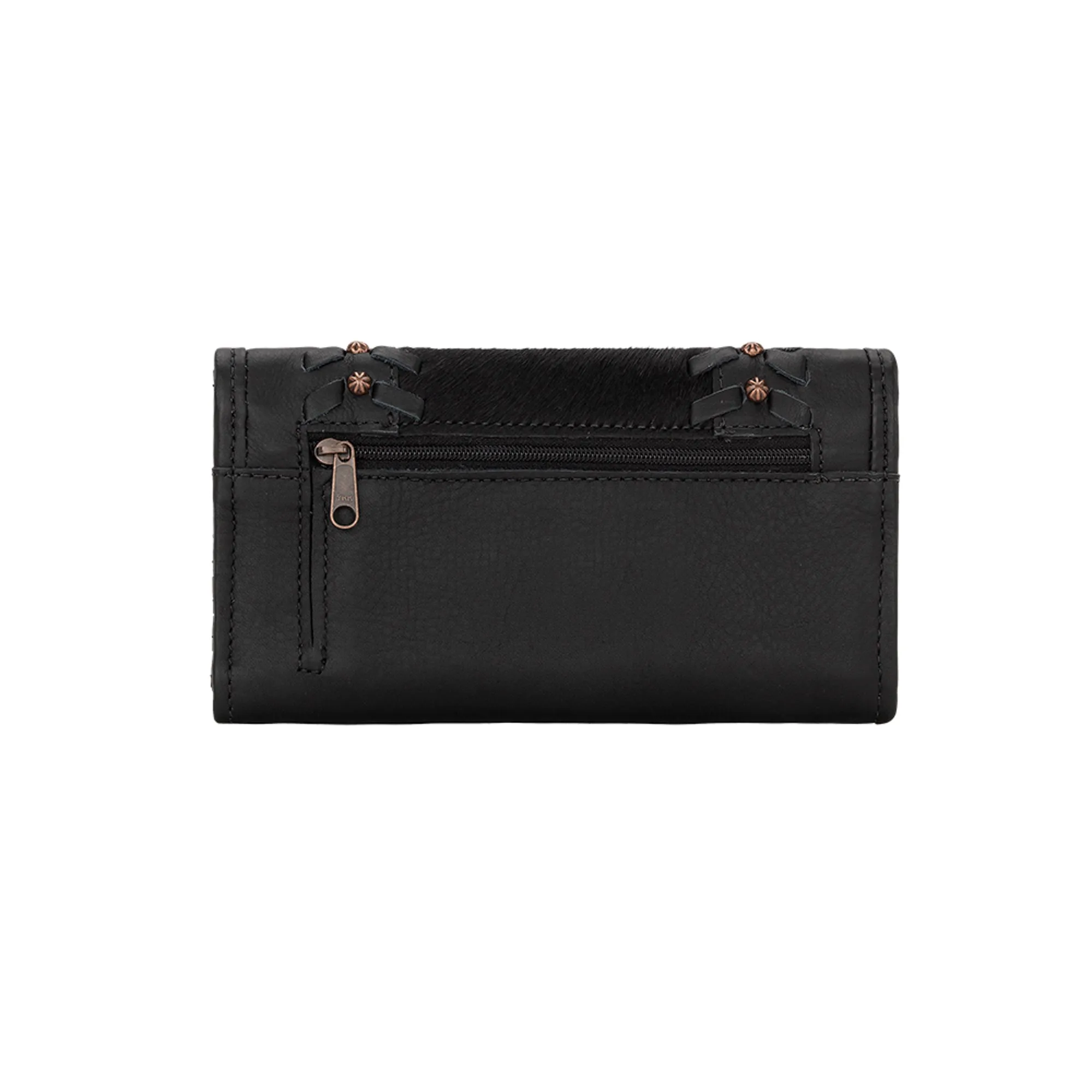 American West Cow Town Black Leather Trifold Wallet