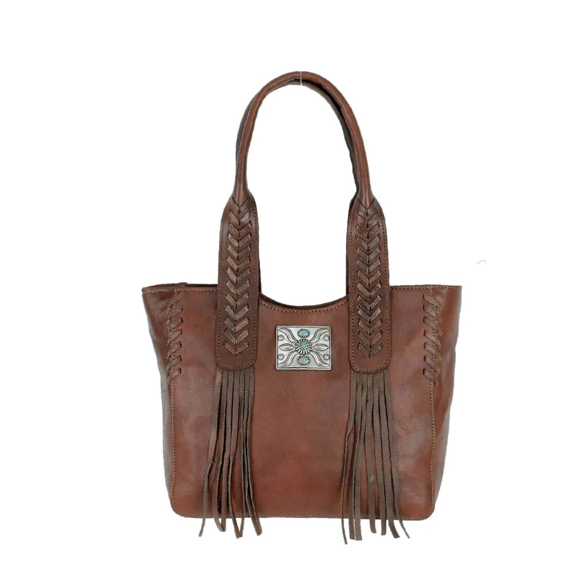 American West Mohave Canyon Chestnut Brown Leather Large Zip-Top Tote