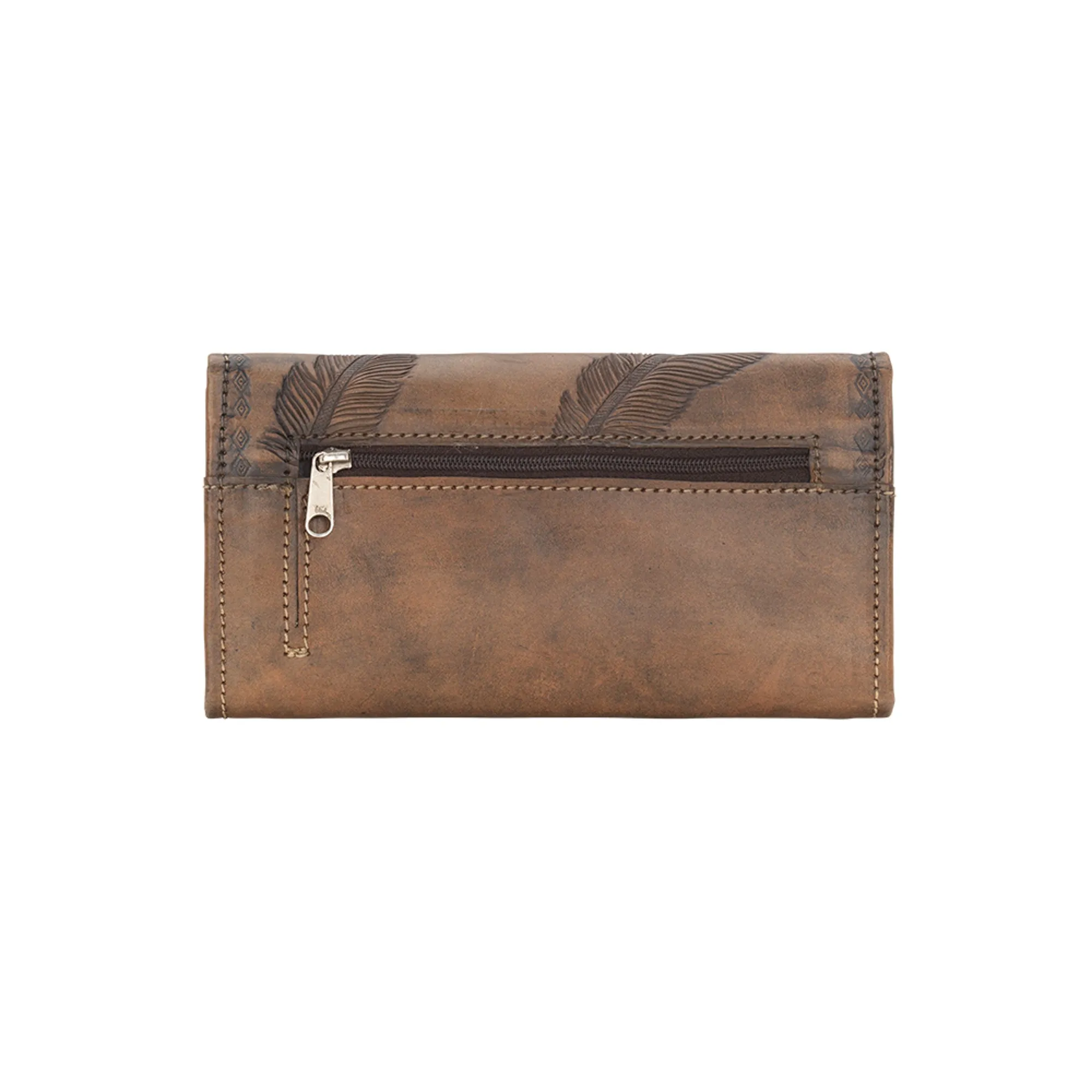 American West Sacred Bird Charcoal/Black Leather Trifold Wallet