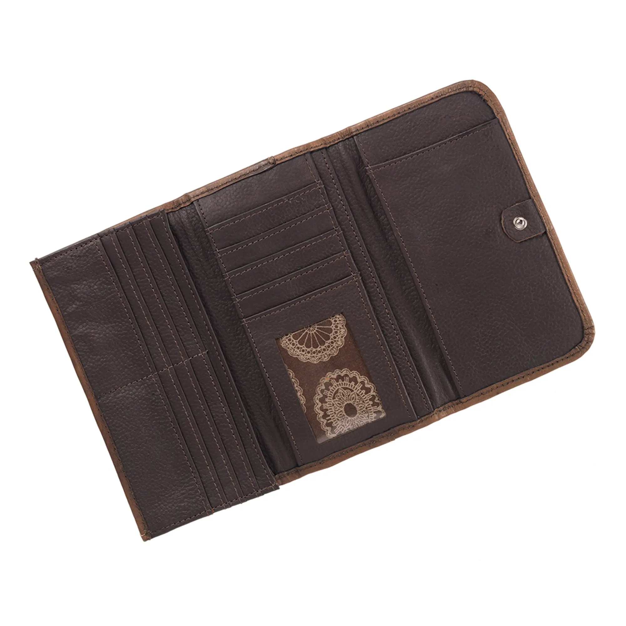 American West Sacred Bird Charcoal/Black Leather Trifold Wallet