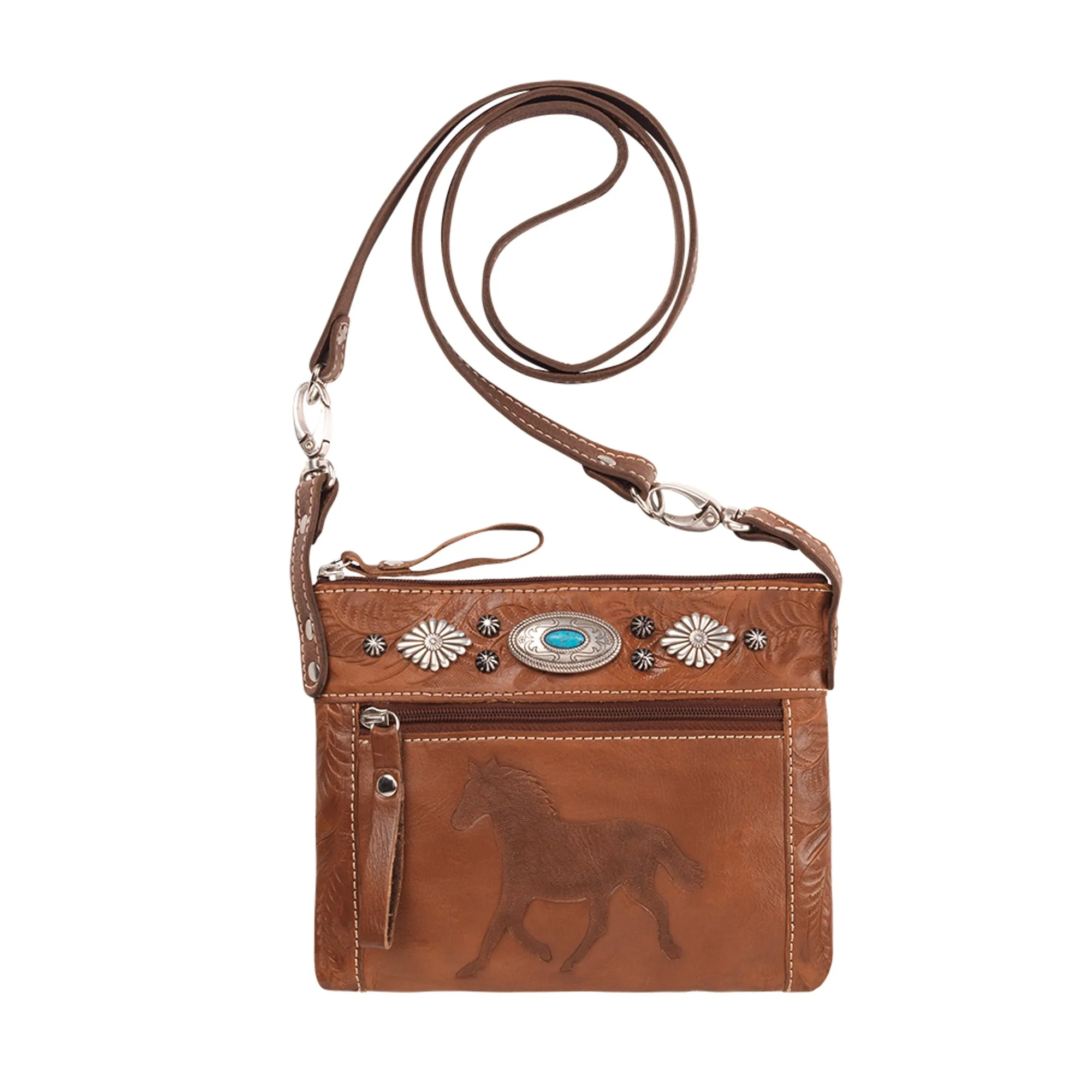 American West Trail Rider Brown Leather Hip Crossbody Bag