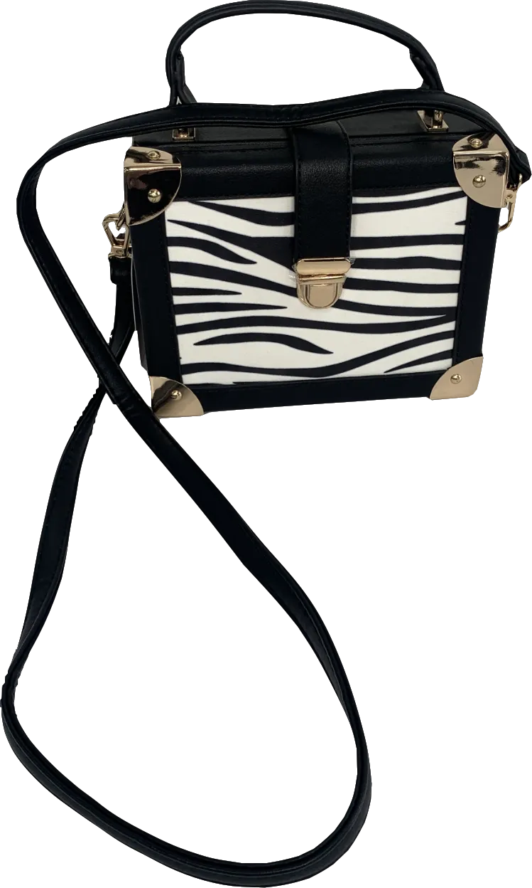 ASOS Black Boxy Bag In Zebra With Detachable Shoulder Strap One Size