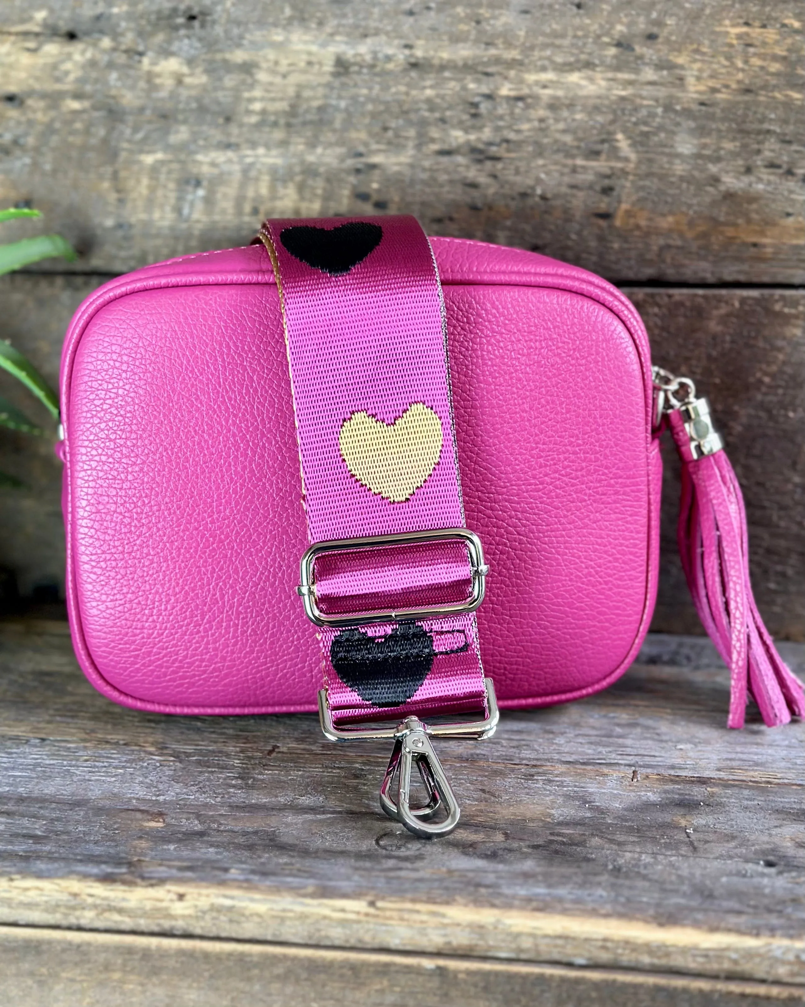 Bag Strap - Magenta, Gold & Black Hearts Print