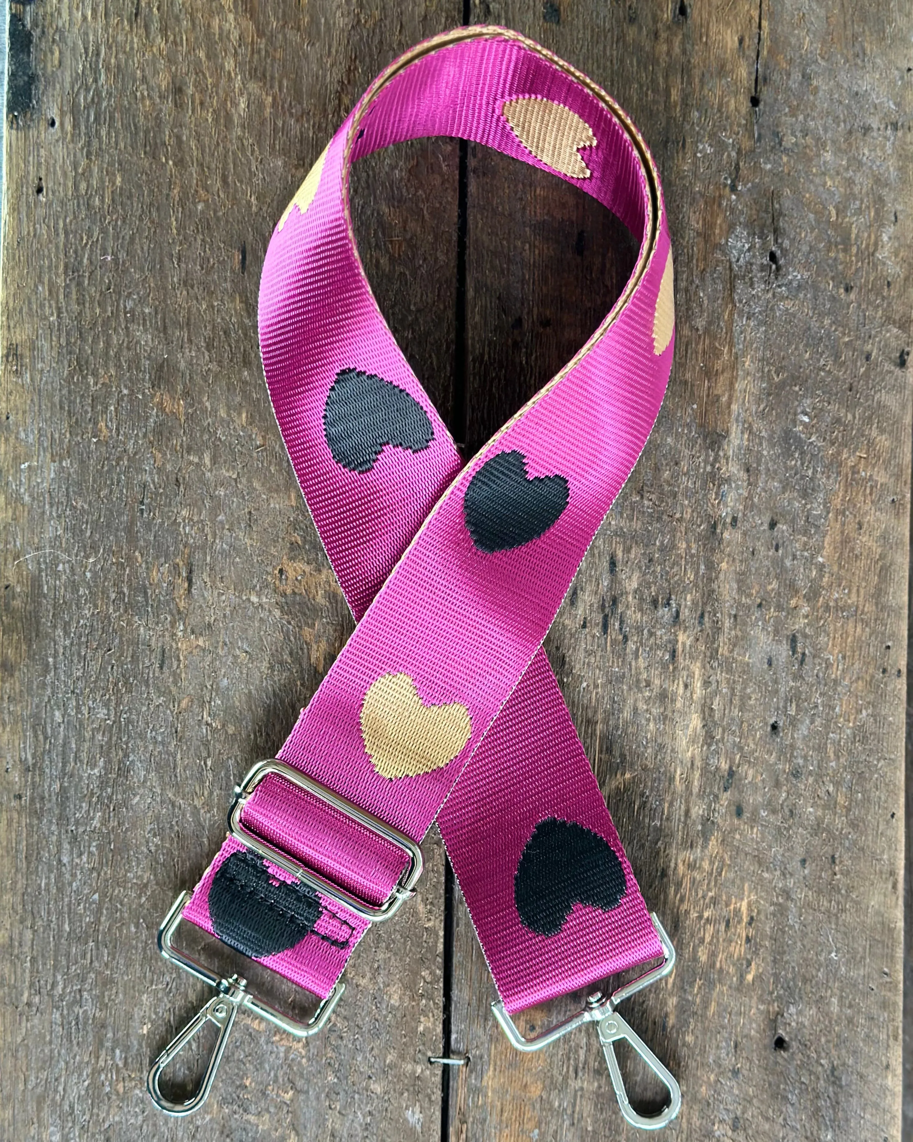 Bag Strap - Magenta, Gold & Black Hearts Print