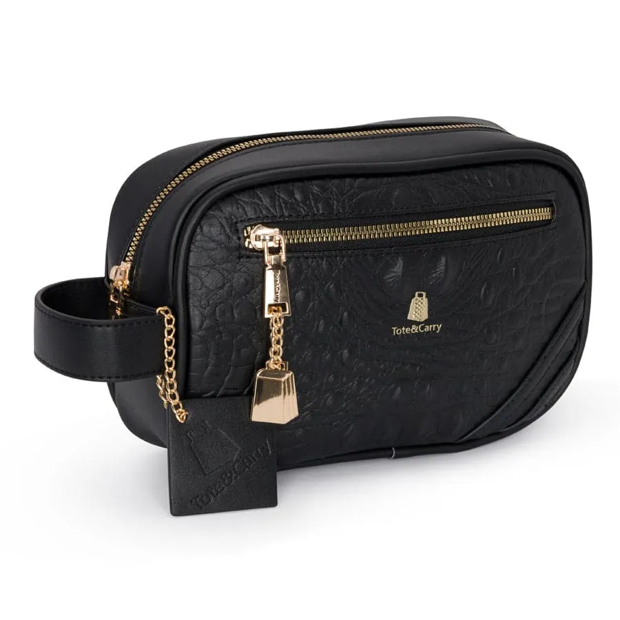 Black Apollo 2 Faux Crocodile Skin Toiletry Bag