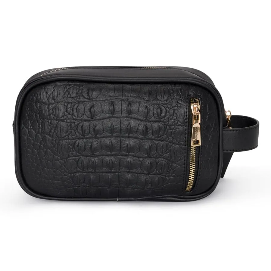 Black Apollo 2 Faux Crocodile Skin Toiletry Bag