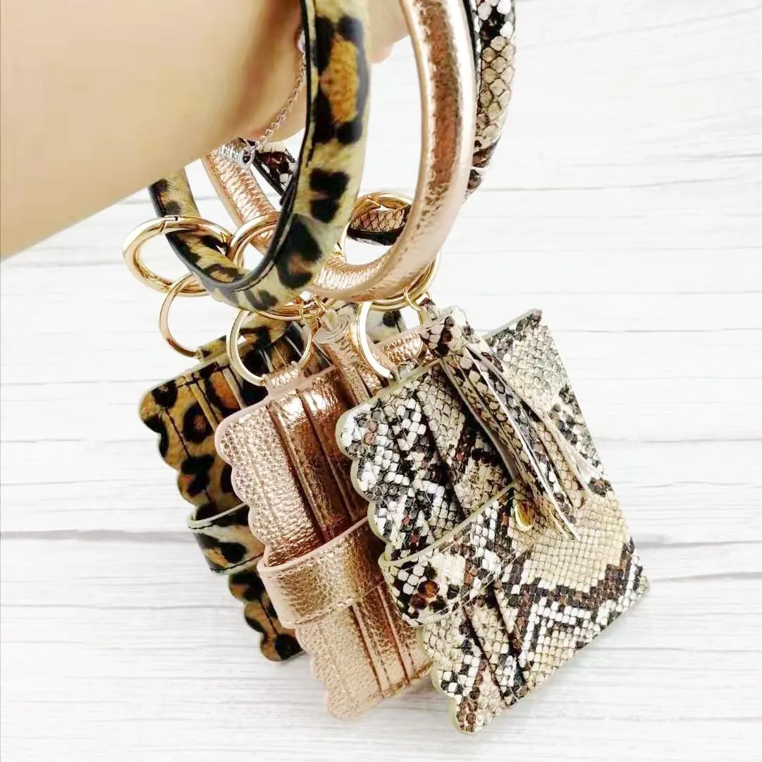 Bridgette Hands Free Bangle Keychain with Card Wallet-Brown Leopard