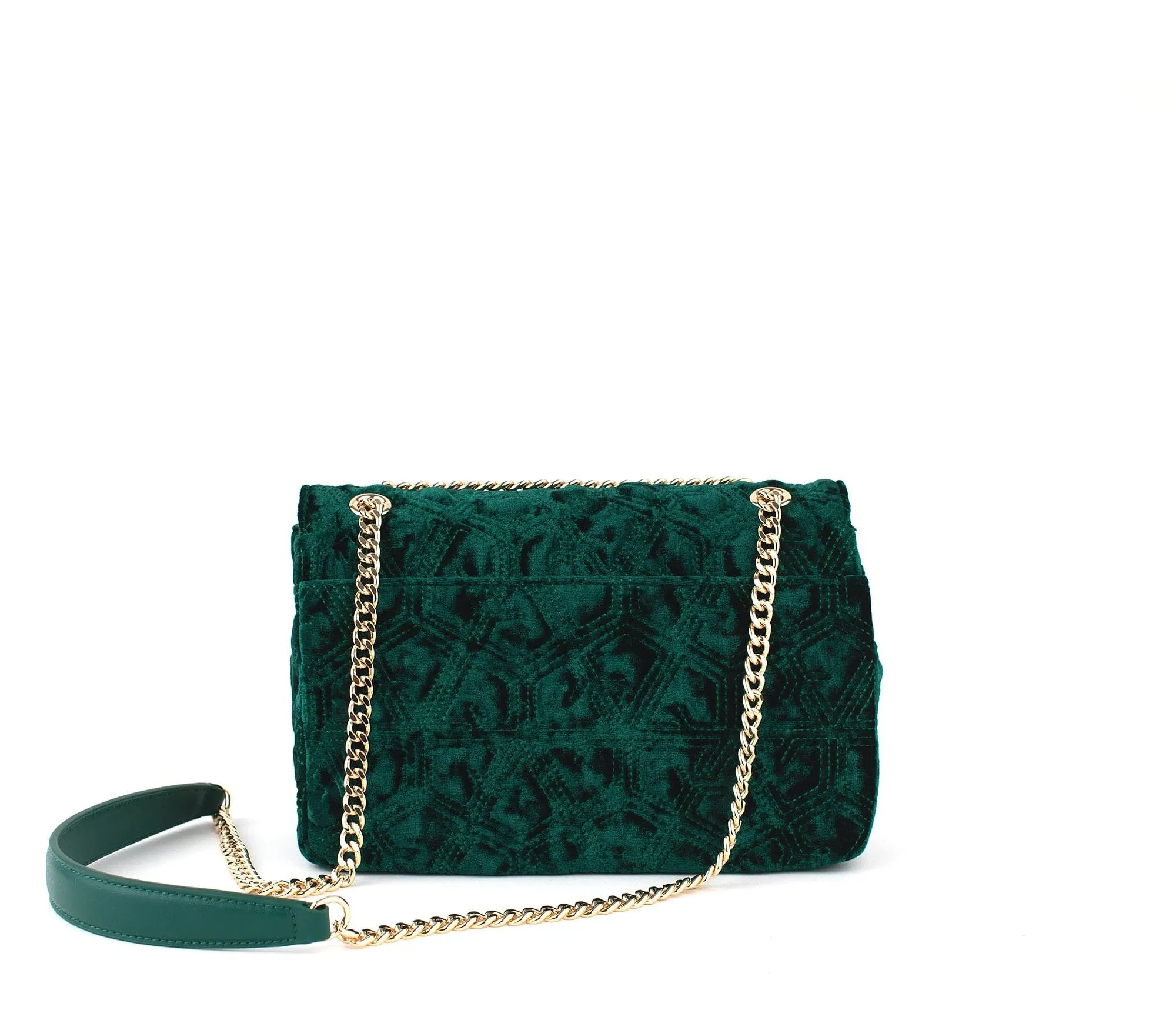 Broadway Vegan Velvet Jacquard Shoulder Bag | Green