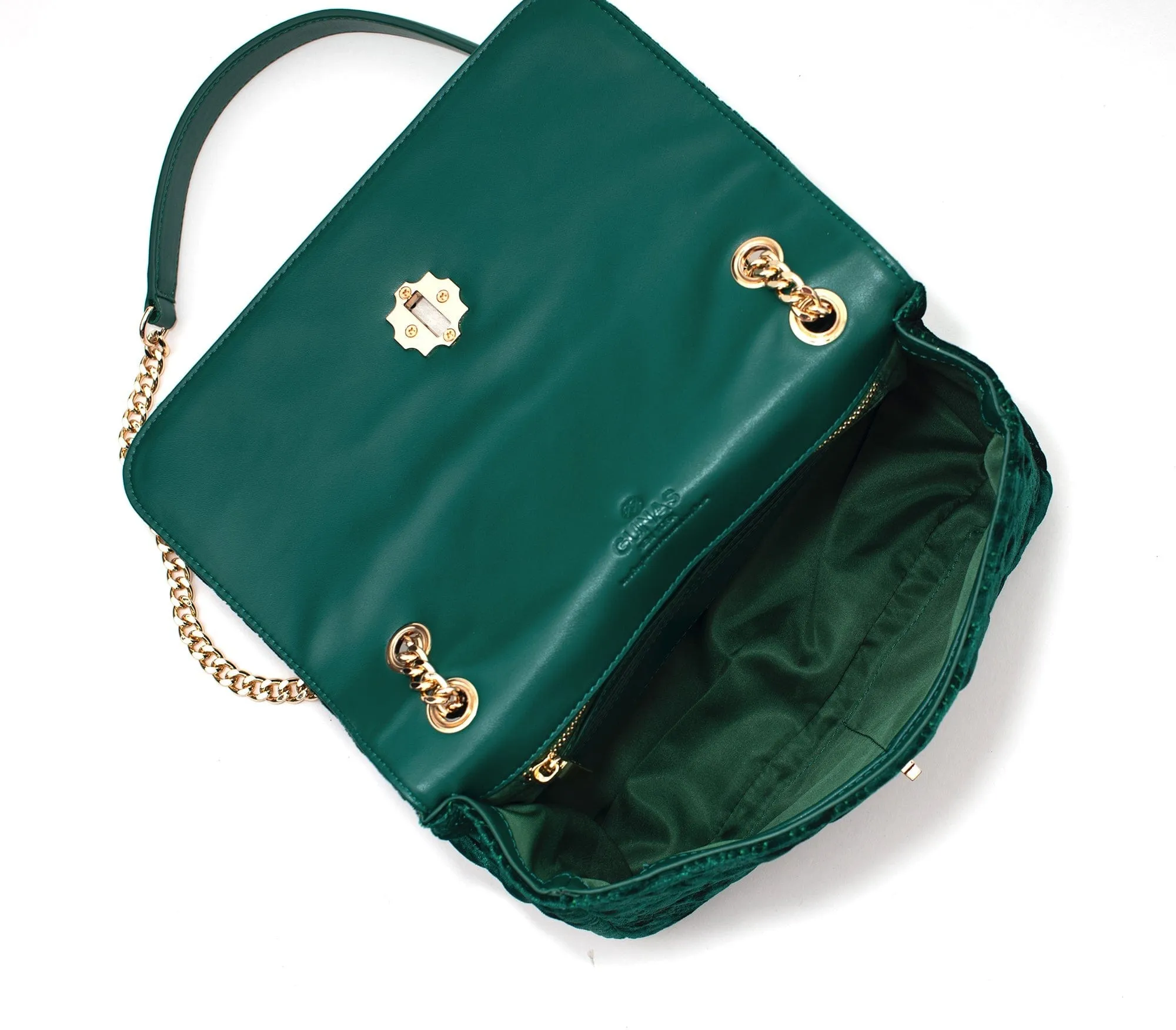 Broadway Vegan Velvet Jacquard Shoulder Bag | Green