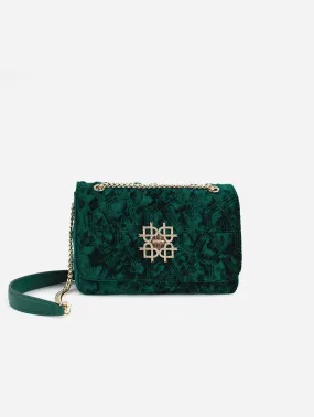 Broadway Vegan Velvet Jacquard Shoulder Bag | Green