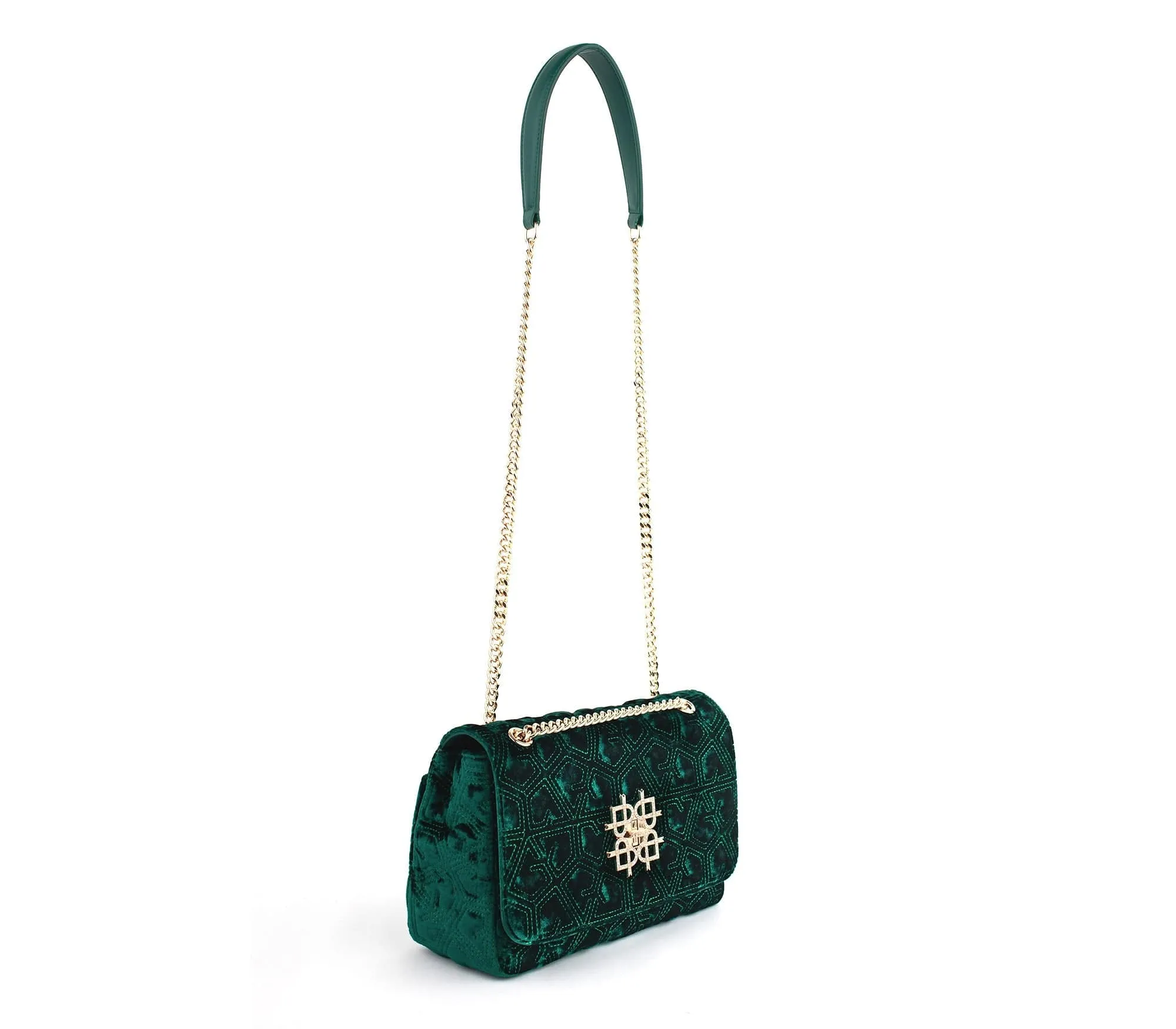 Broadway Vegan Velvet Jacquard Shoulder Bag | Green