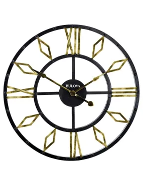 Bulova Diamond Gallery 36 Inch Oversized Wall Clock - Black and Gold Finish