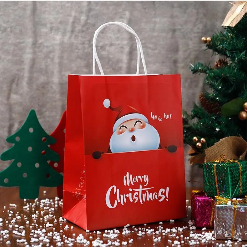 Christmas Gift Paper Bag with Handles for Christmas Eve Party Supplies