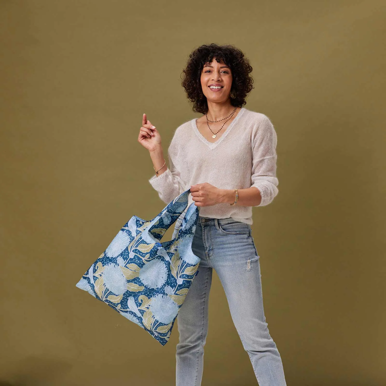 Chrysanthemum blu Reusable Shopping Bag