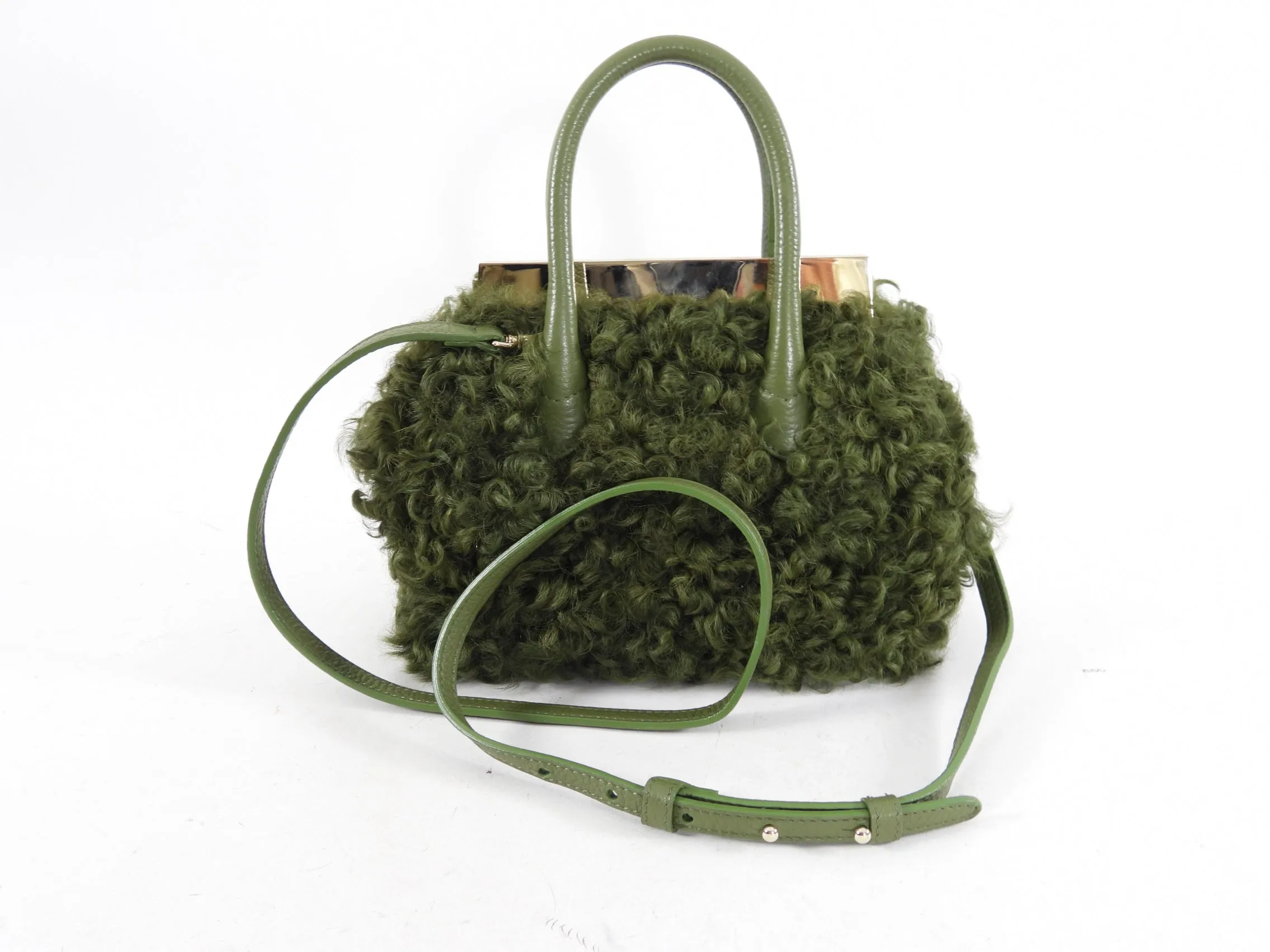 Dee Ocleppo Green Shearling Two-Way Bag