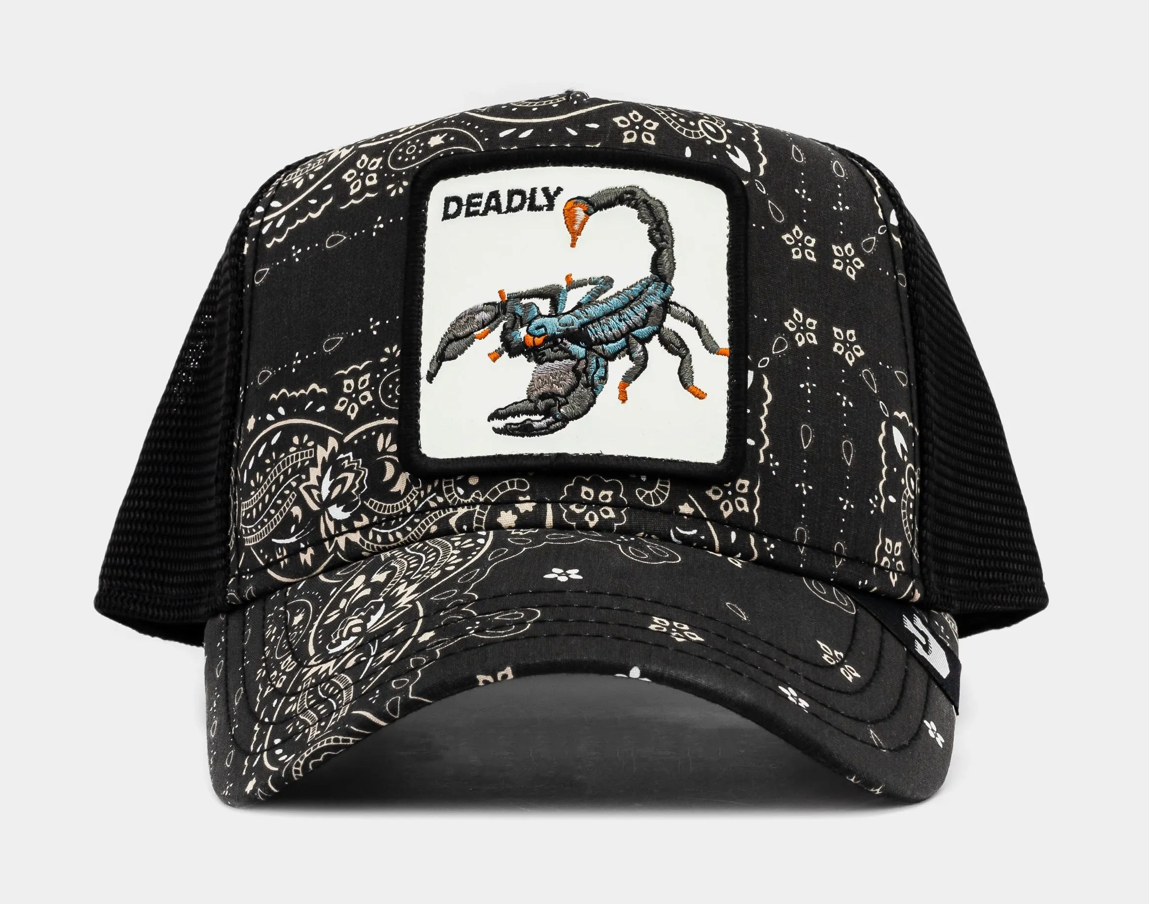 Diamonds and Pearls Paisley Trucker Mens Hat (Black/Beige)