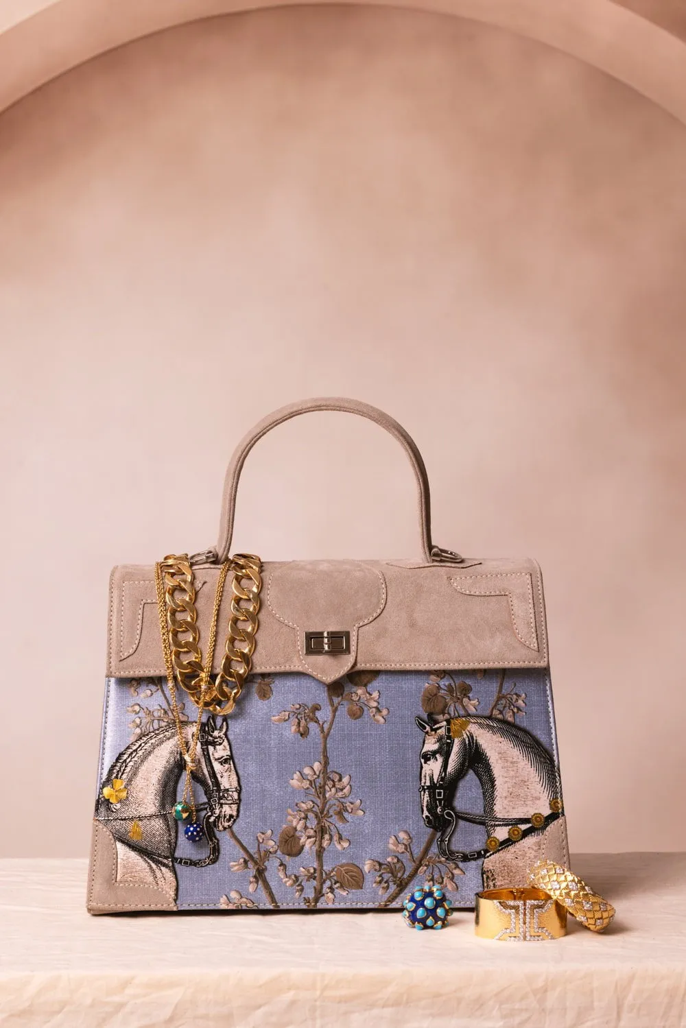 Equestrian Top Handle Bag - Pearl Aqua Blue