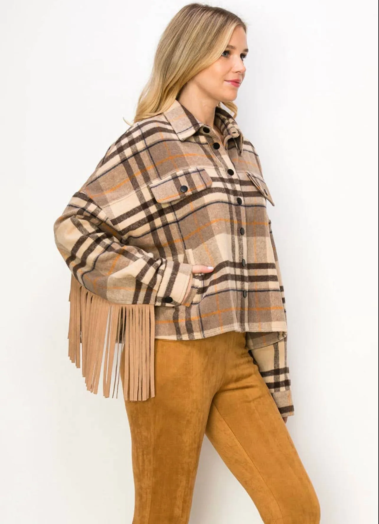 Fringe Back Plaid Jacket