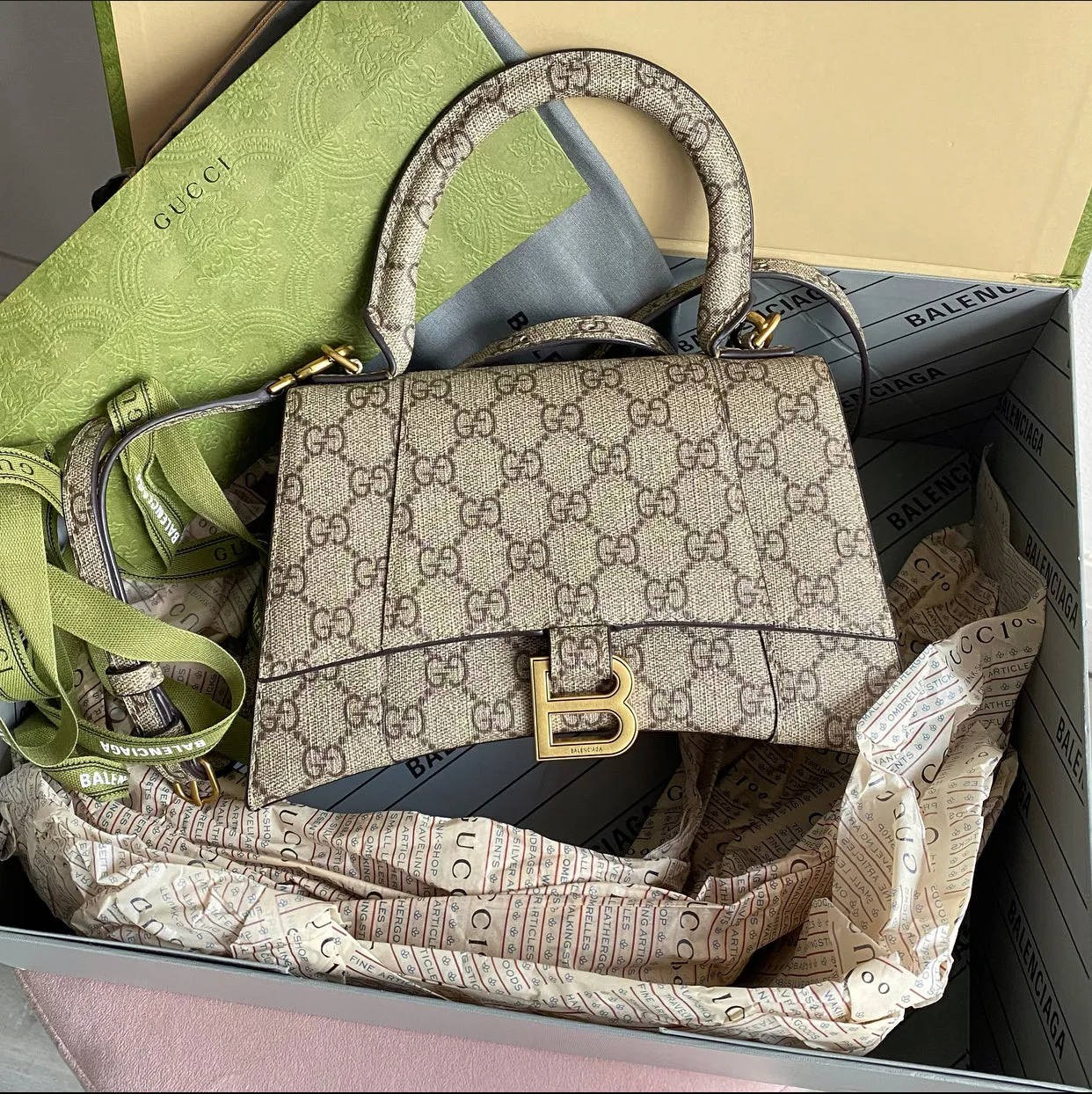 Gucci x Balenciaga Hacker Project Small Logo Hourglass Crossbody Bag