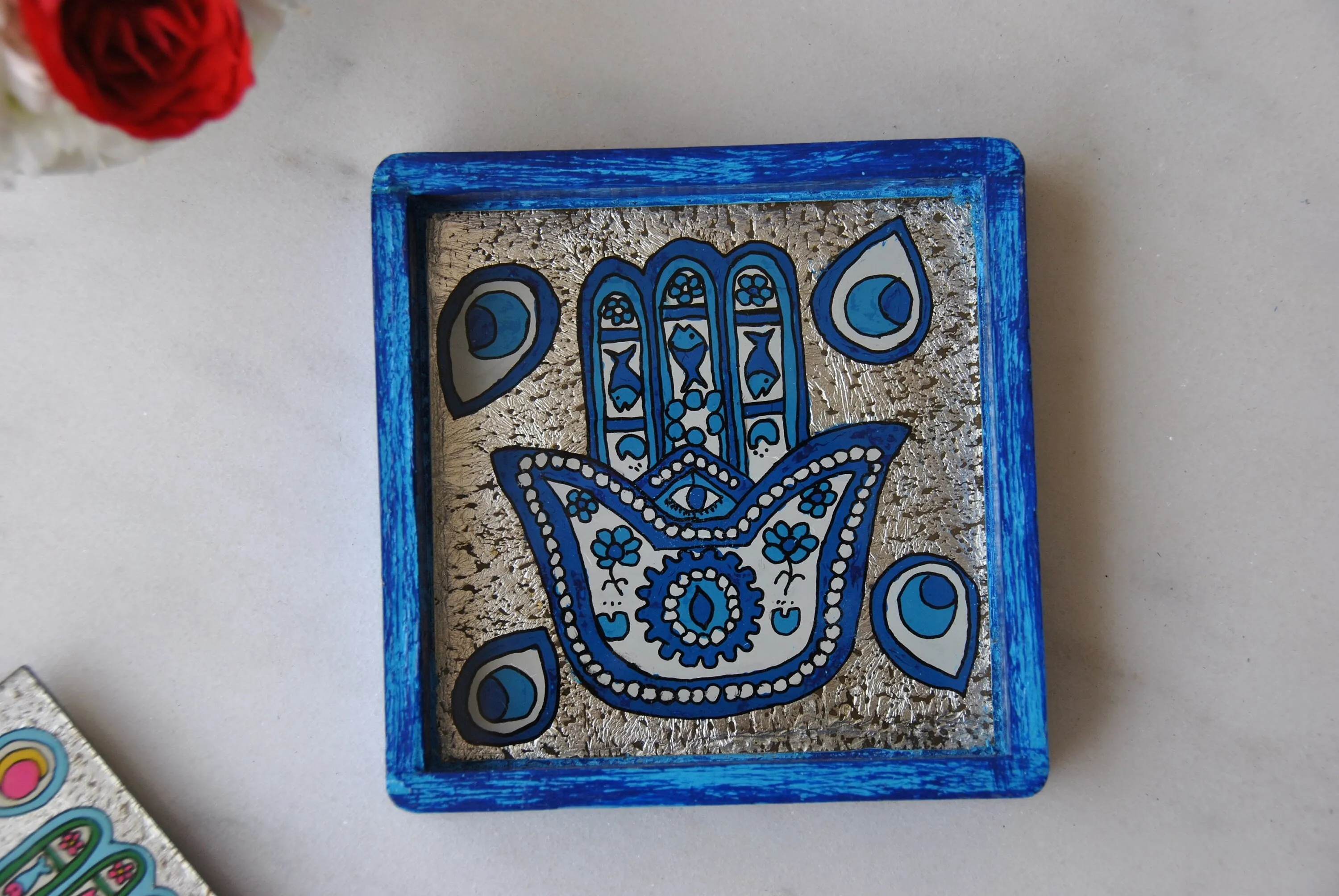 Handcrafted Hamsa coin tray, all purpose tray, key tray, change tray, nightstand small tray