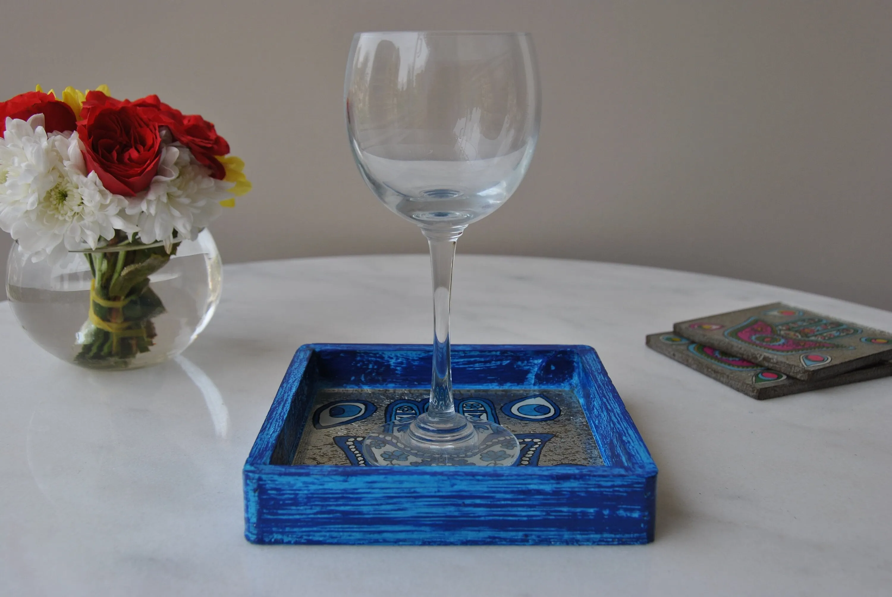 Handcrafted Hamsa coin tray, all purpose tray, key tray, change tray, nightstand small tray