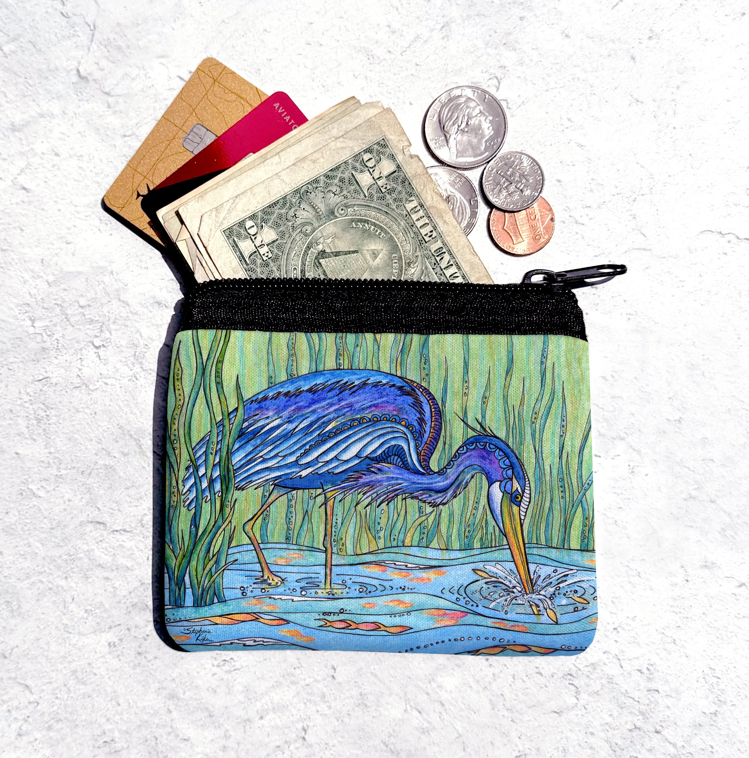 Heron in the Marsh Coin Bag