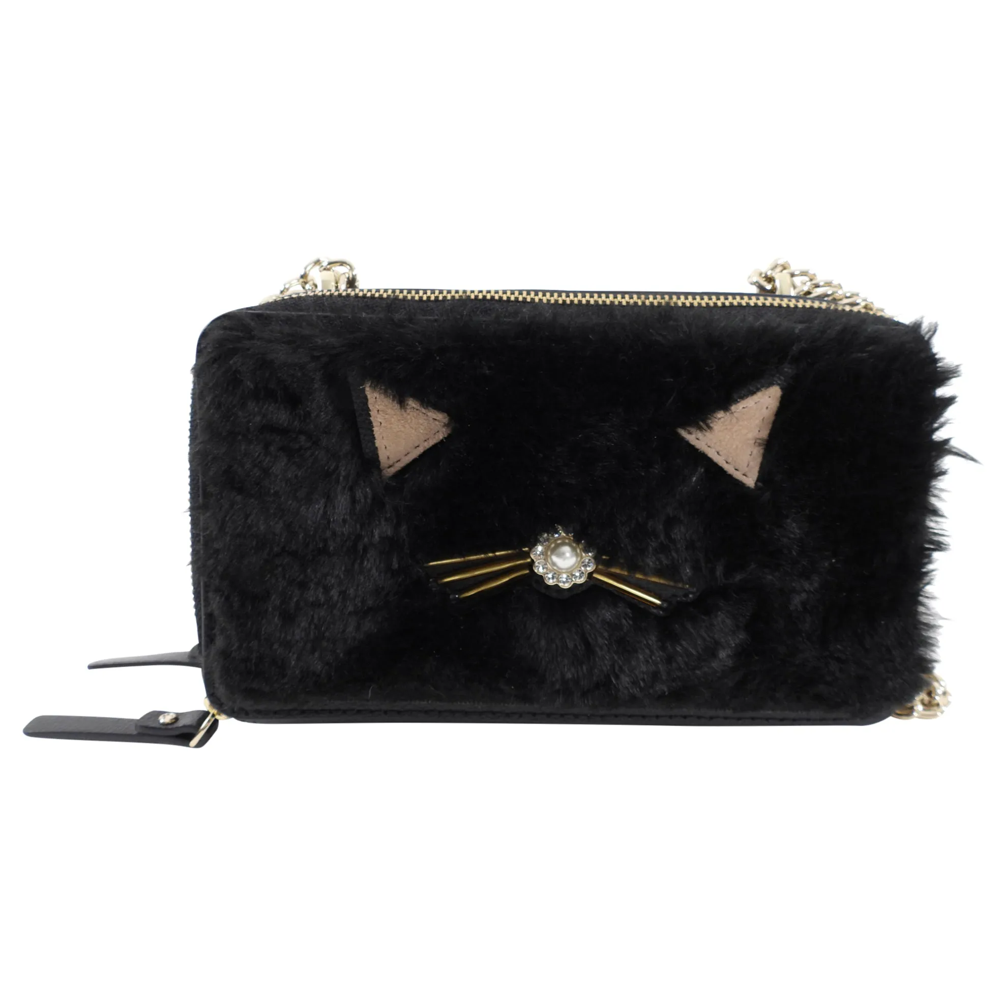 Kate Spade Faux Fur Cat Camera Bag with Chain Strap