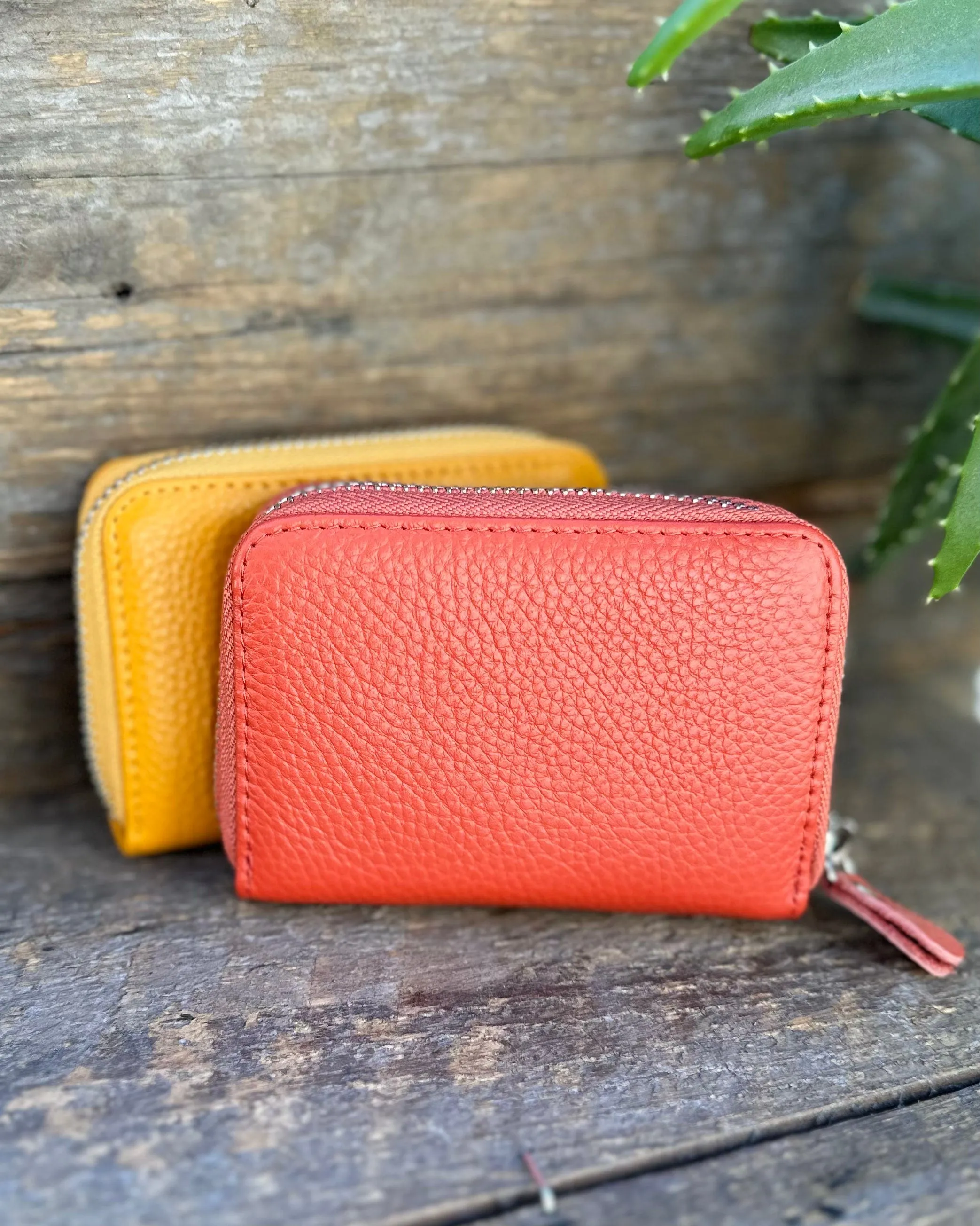 Leather Card Holder Purse - Burnt Orange