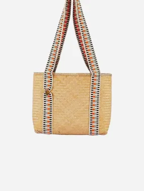 Mentawai Handwoven Bamboo Vegan Small Tote Bag | Natural & Orange