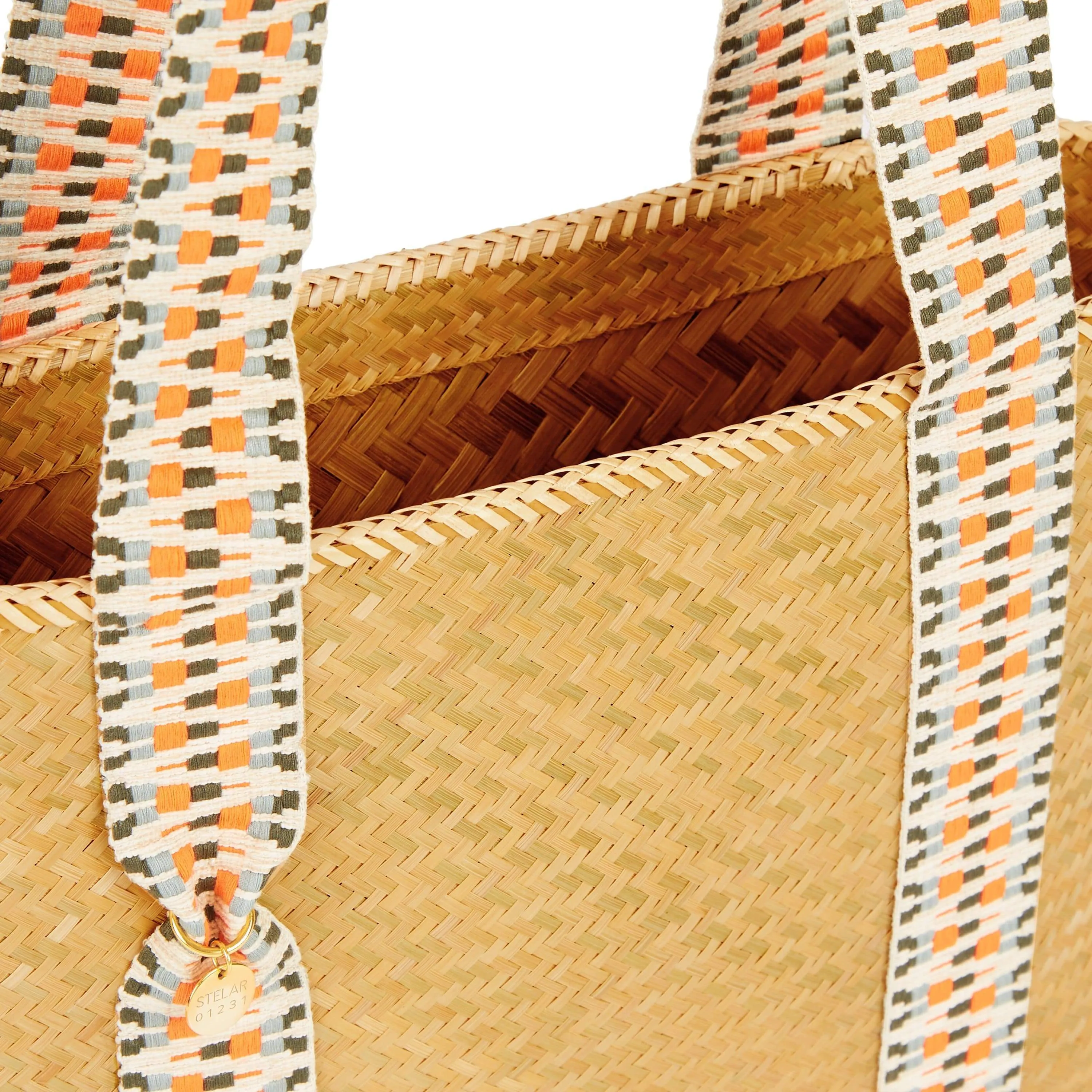 Mentawai Handwoven Bamboo Vegan Small Tote Bag | Natural & Orange