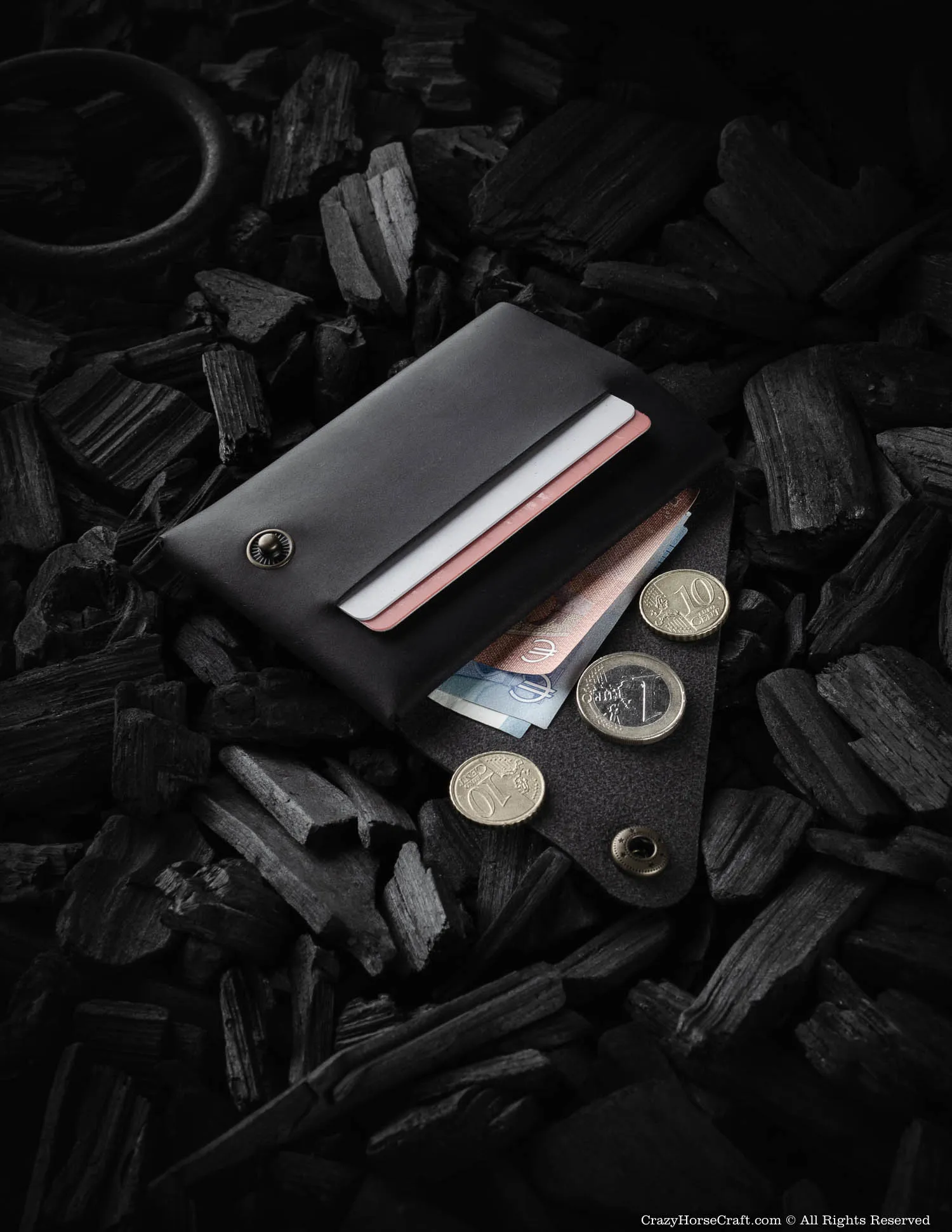 Minimalist leather wallet/card holder | Carbon Black