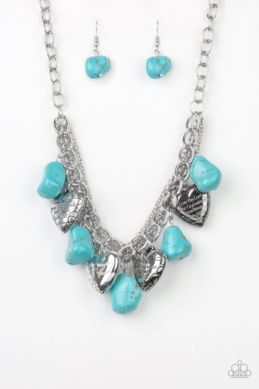 Paparazzi Change Of Heart - Blue Necklace with Silver Hearts