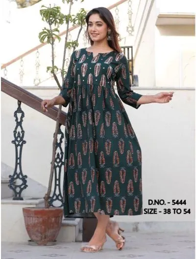 Plus Size Green Flared Hand Block Printed Kurti