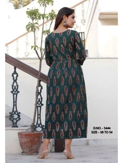 Plus Size Green Flared Hand Block Printed Kurti