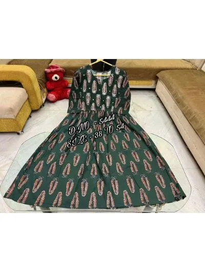 Plus Size Green Flared Hand Block Printed Kurti