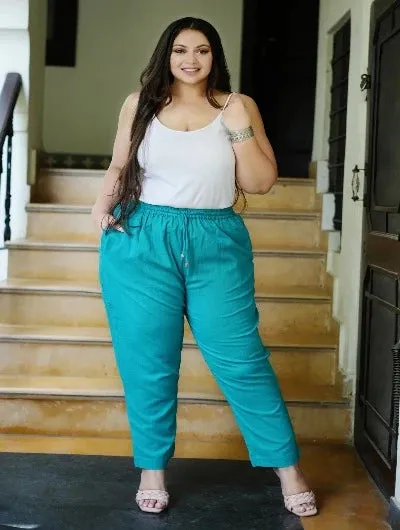 Plus size Women Turquoise Cotton Trouser Pant