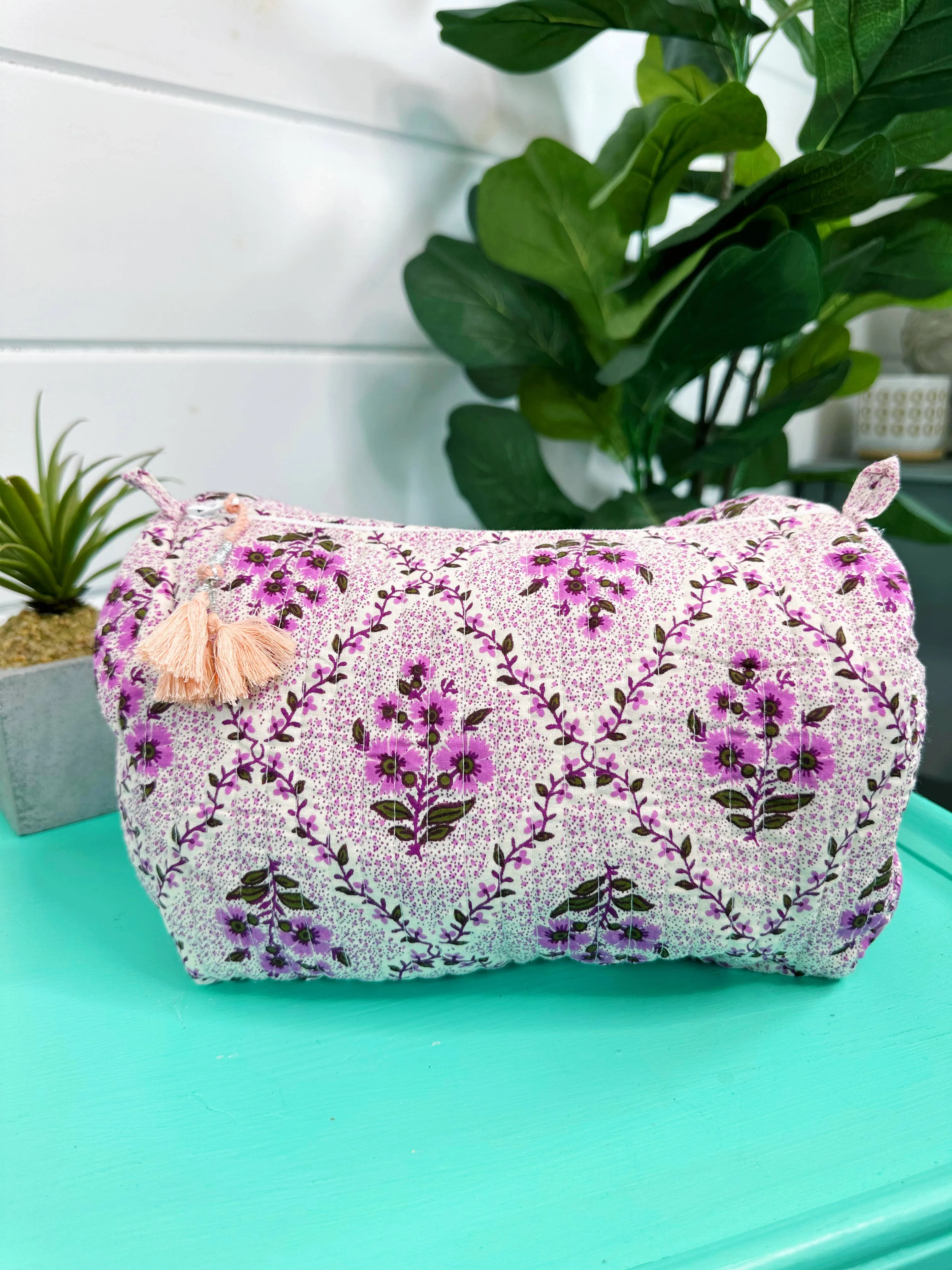 Purple Quilted Cosmetic Bag