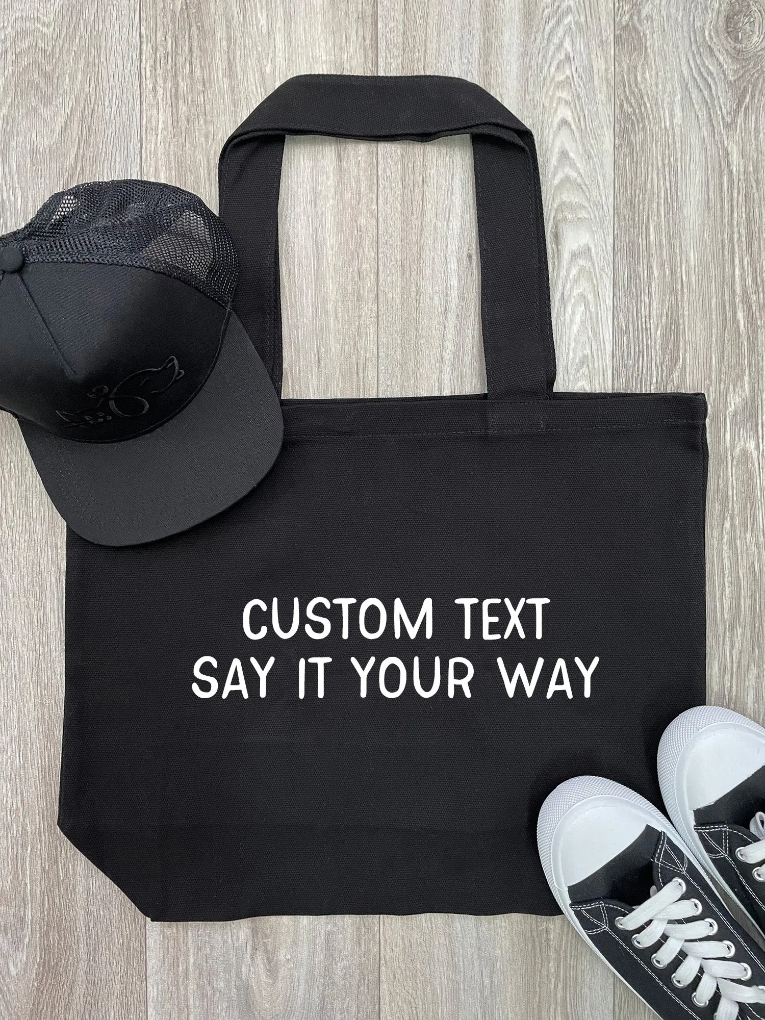 "Customisable Text" Cotton Canvas Shoulder Tote Bag