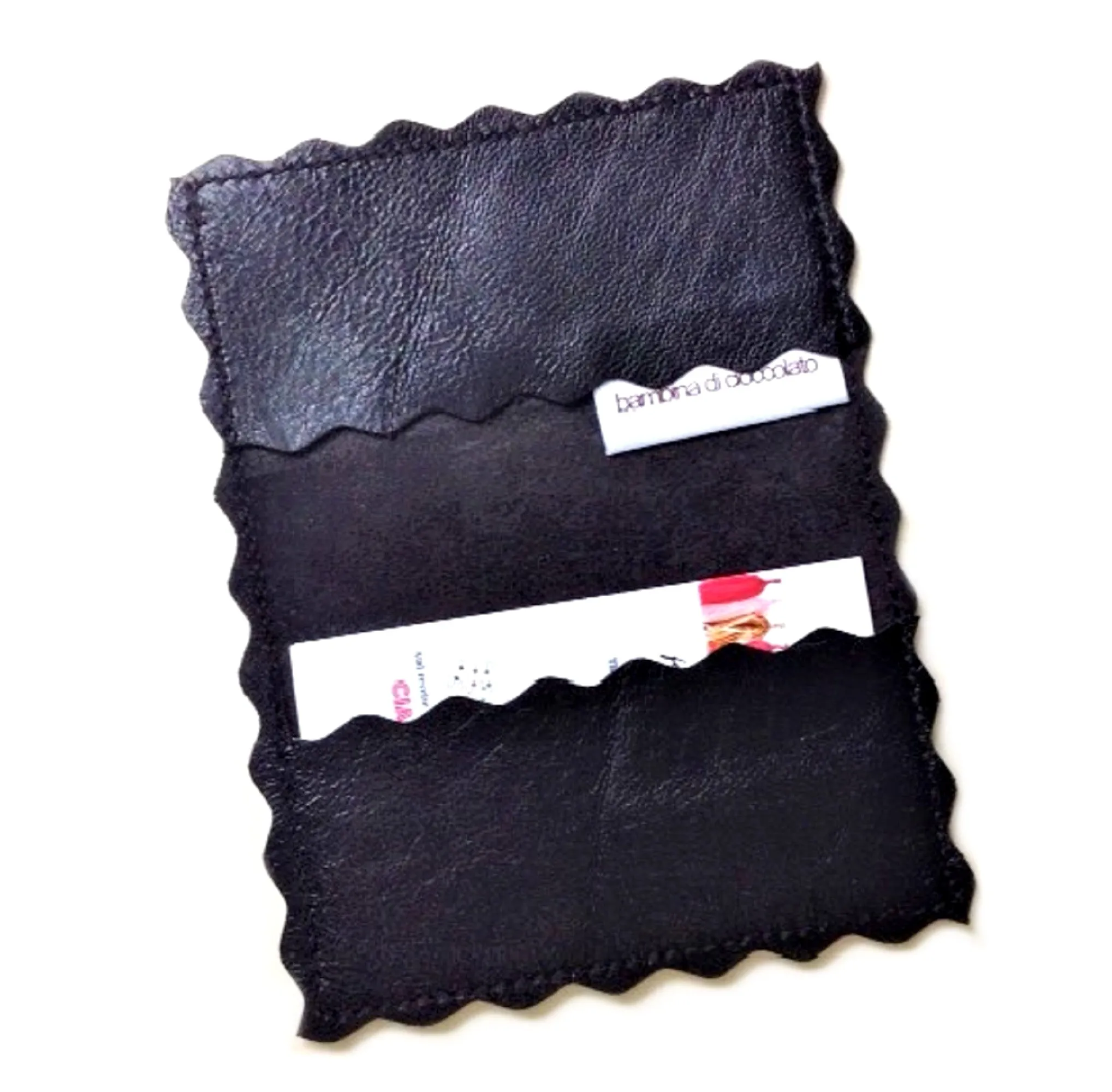 Scalloped Personalised Leather Business Card Holder | Mini Wallet