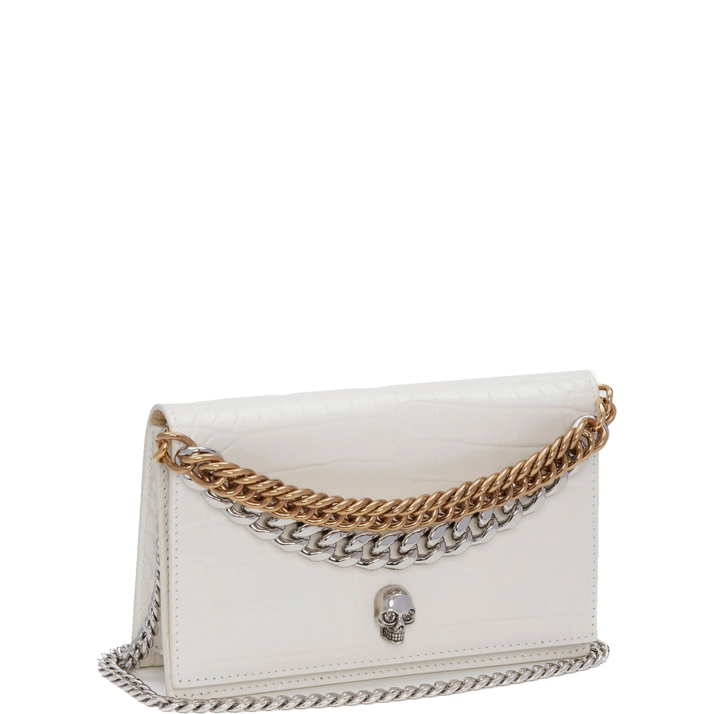 Skull Mini Bag 2 Chain Croc ,Soft Ivory