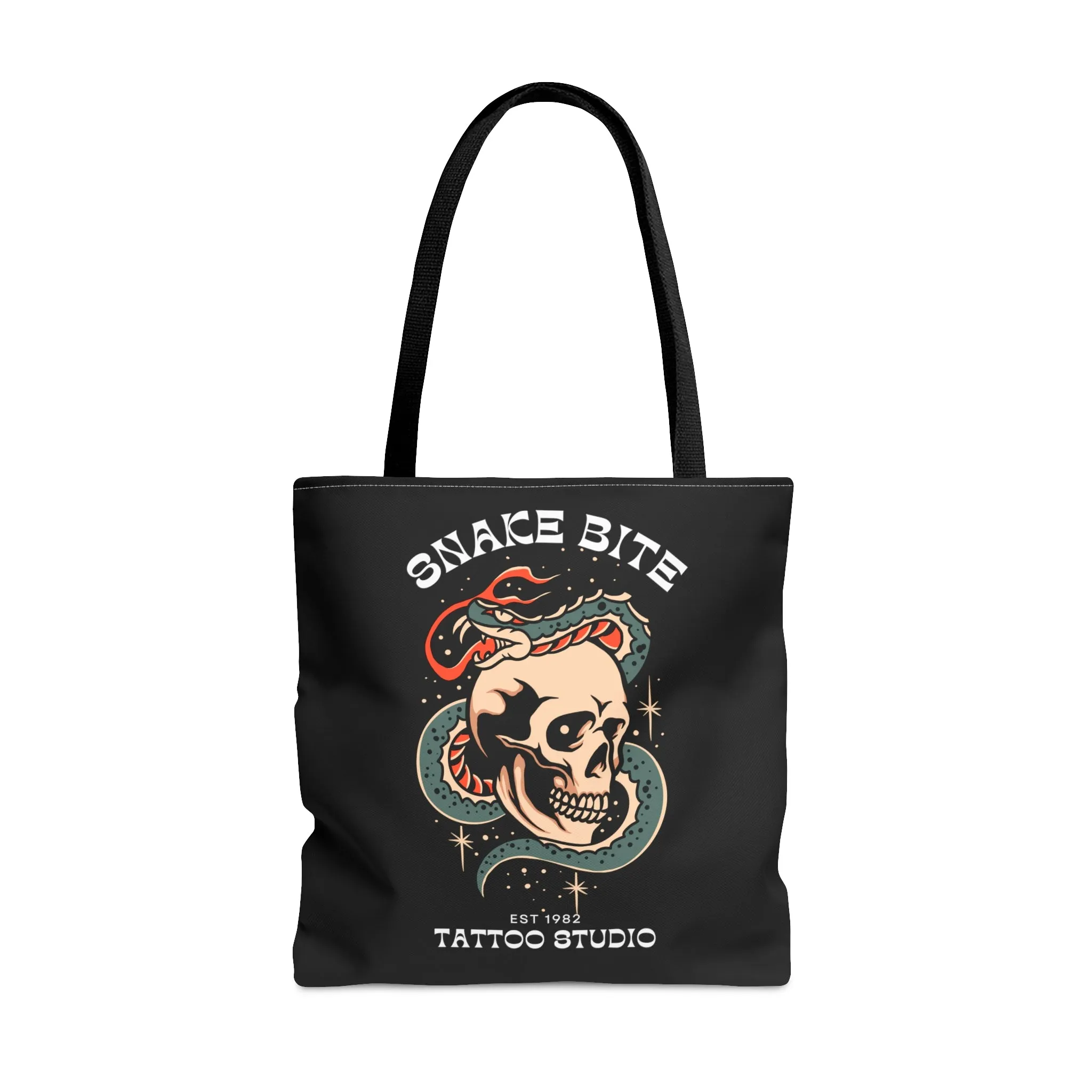 Snake Bite Tattoo Studio Black Tote Bag