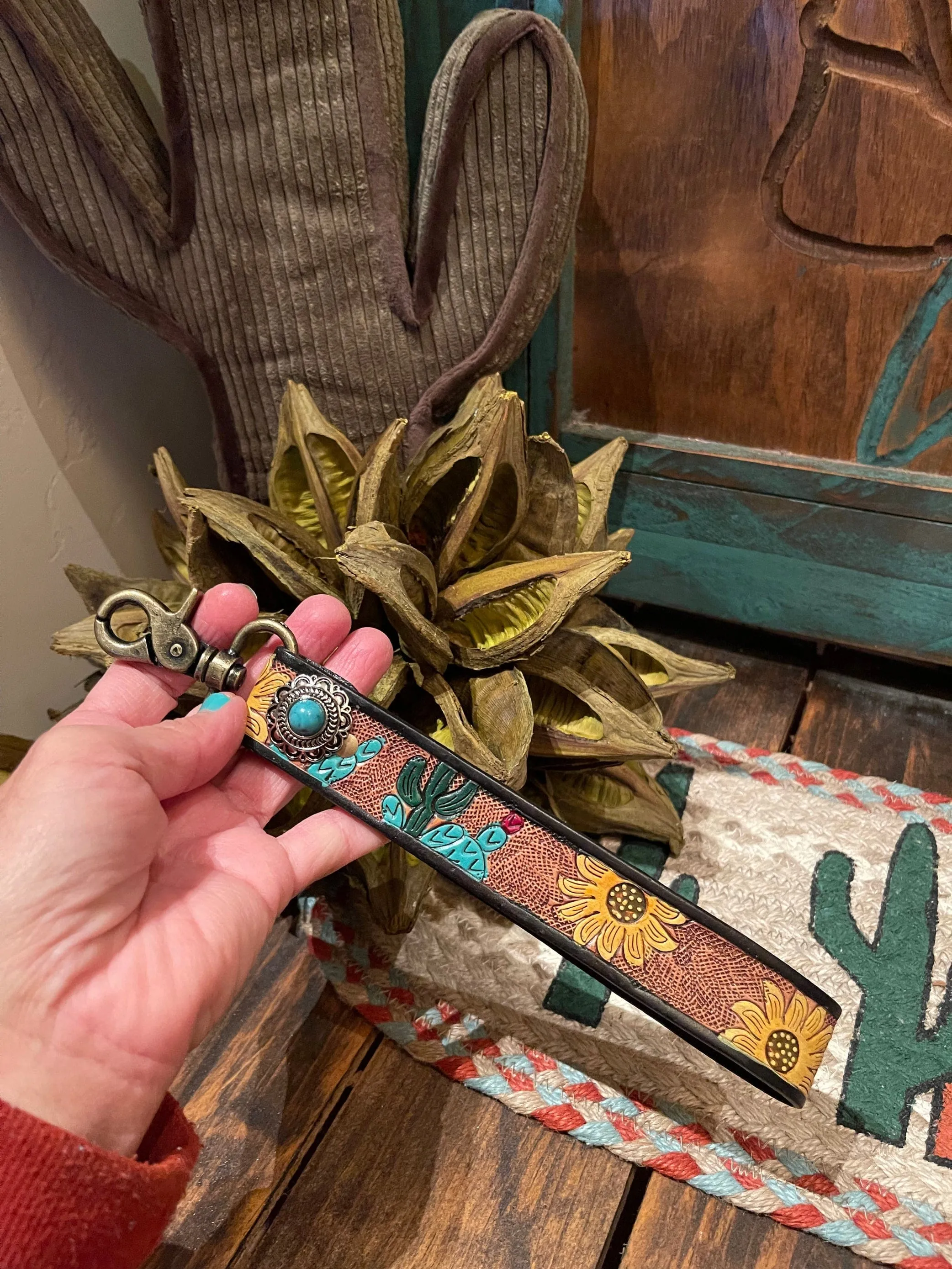 Tooled Leather key fob or purse decor