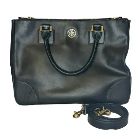 Sure! The optimized title for this e-commerce product in English, requiring modifiers, could be: Chic Tory Burch Small Robinson Double Zip Black Leather Handbag