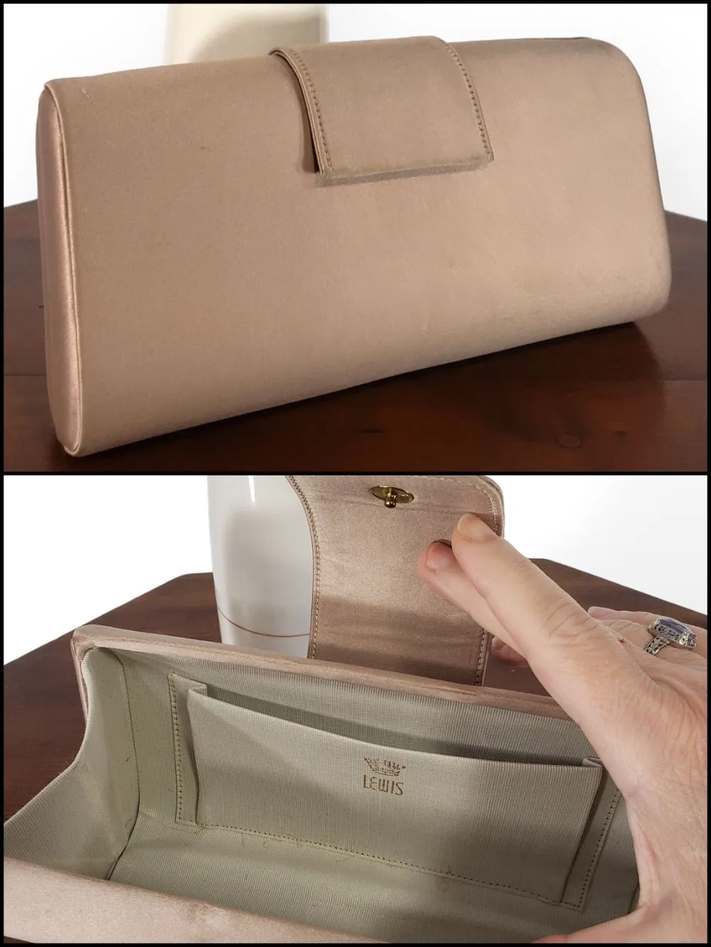 Vintage Clutch Purse in Taupe Satin